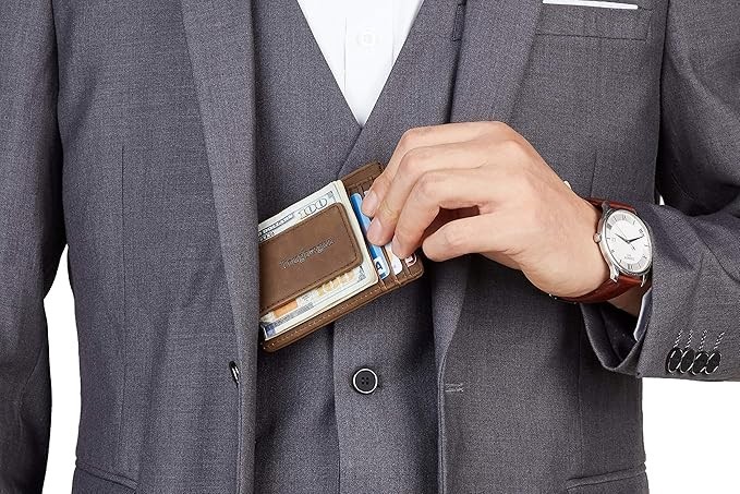 Money Clip RFID Front Pocket Wallet Men Leather Slim Minimalist Wallet