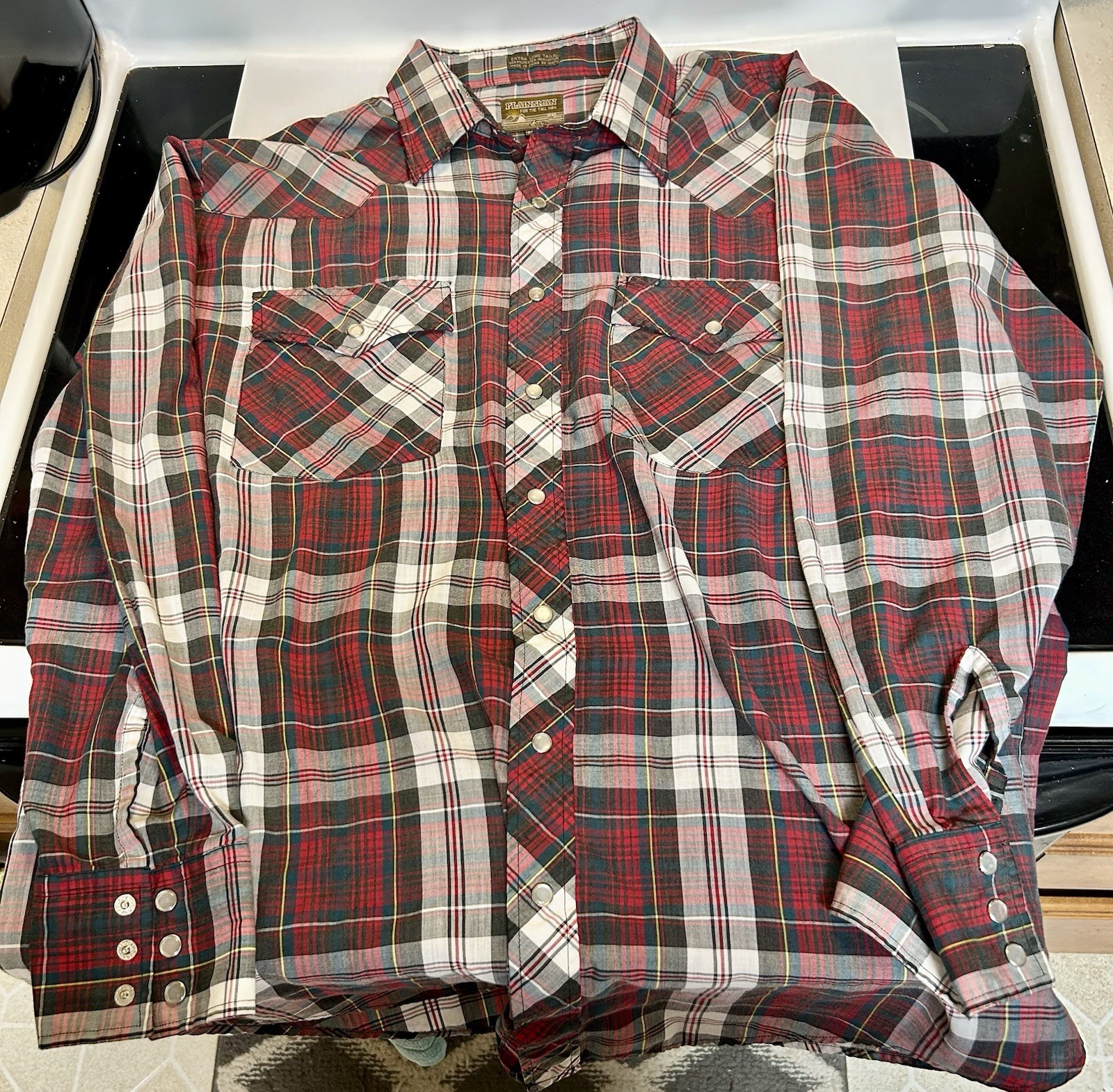 Vintage Plainsman Tall Man XLT Plaid Pearl Snap Long Sleeve Western Shirt