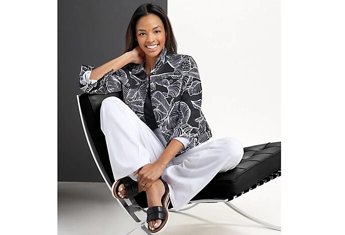 Dennis Basso Jacket Linen Blend Button-Front A395902 Black Floral Size 8 NEW