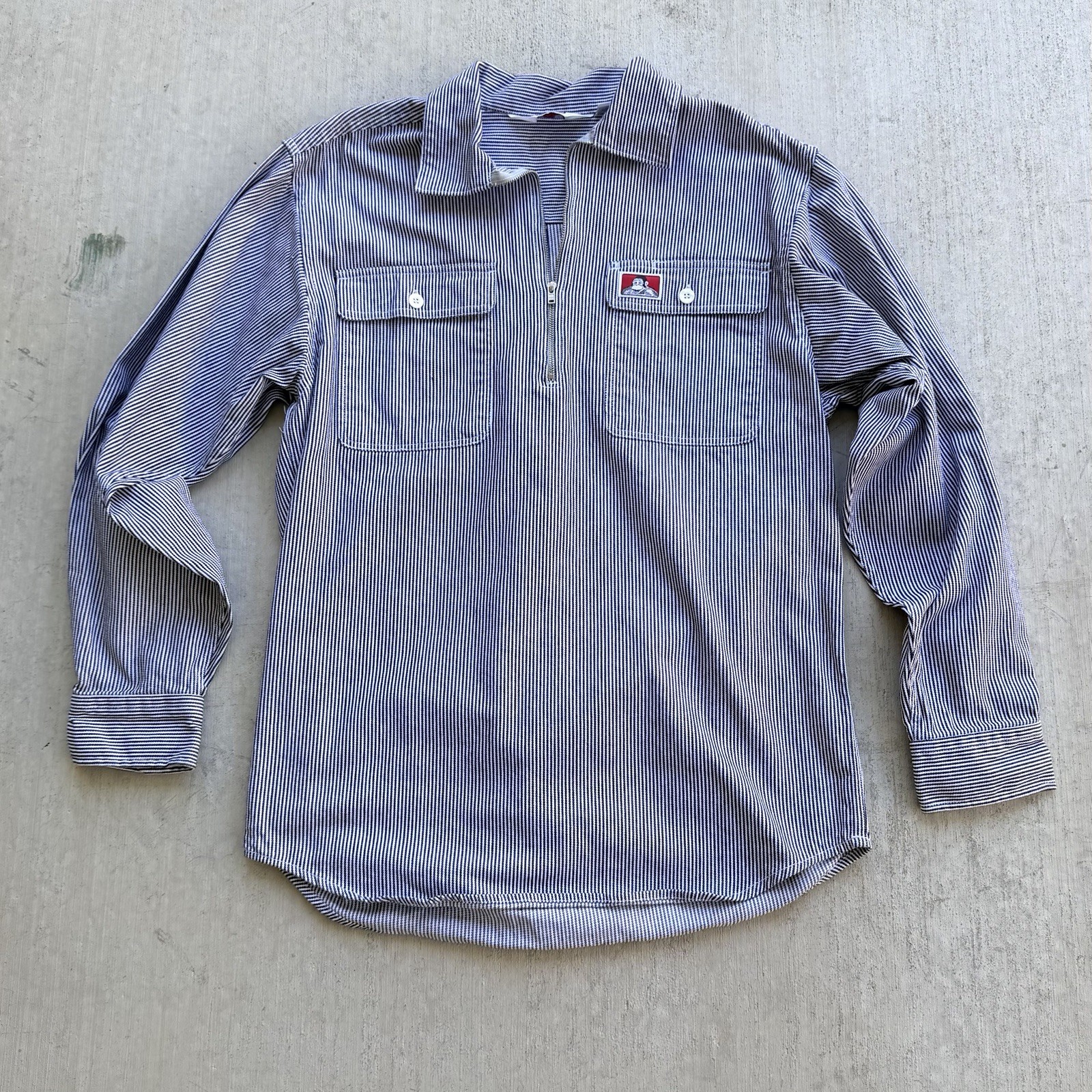 Vintage Ben Davis 1/2 Zip Shirt Long Sleeve Hickory Stripe Conductor Size Medium