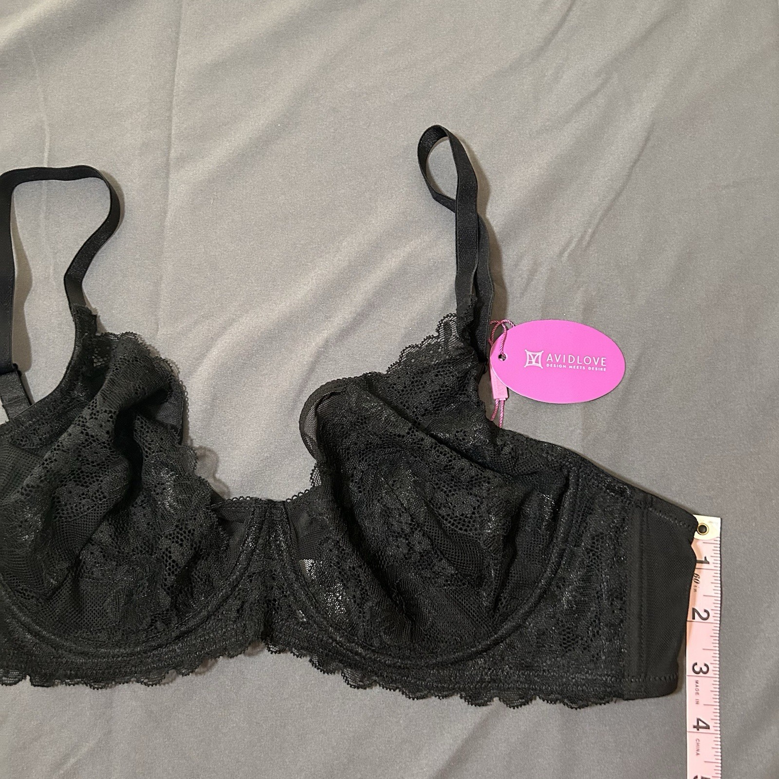 Avidlove Lace Underwire Bra Black Unlined Sheer Full Coverage Bralette XXL NWT