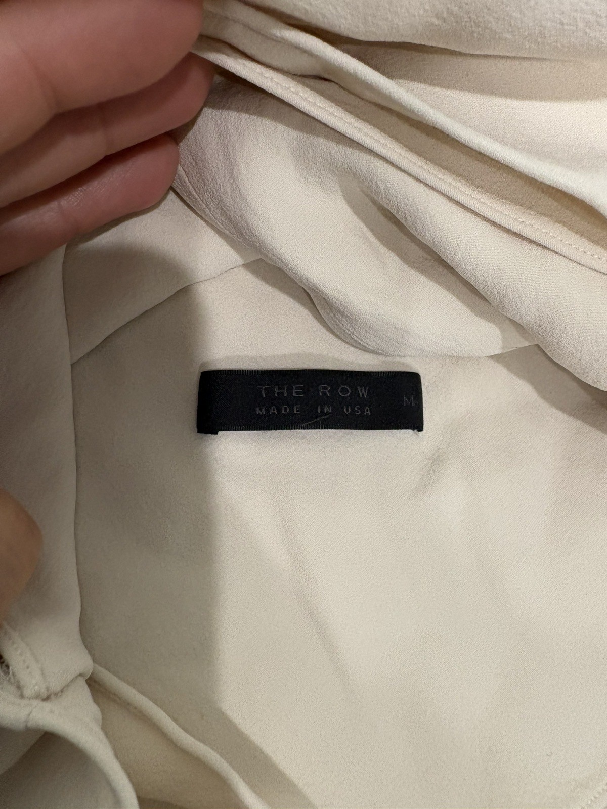 THE ROW Medium Ivory Off White Draped Silk Long Sleeve Top