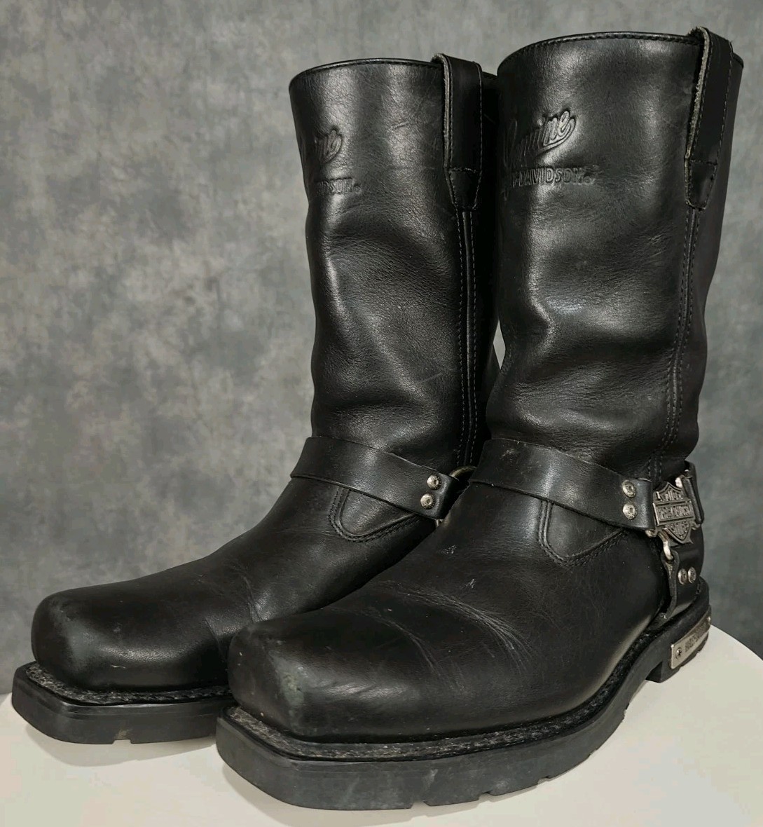 Harley Davidson Mens Sz 10 1/2 Motorcycle Boot Black Leather Mega Harness 90845