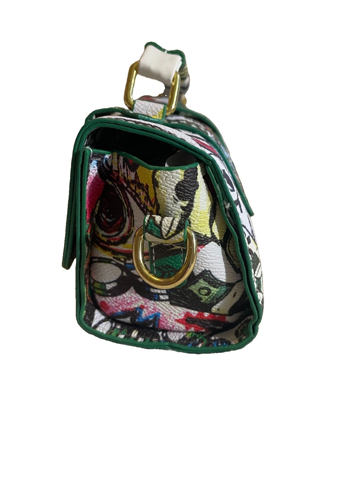 Small Multicolor Graffiti Top Handle Bag Zip, Detachable Strap, Gold Hardware