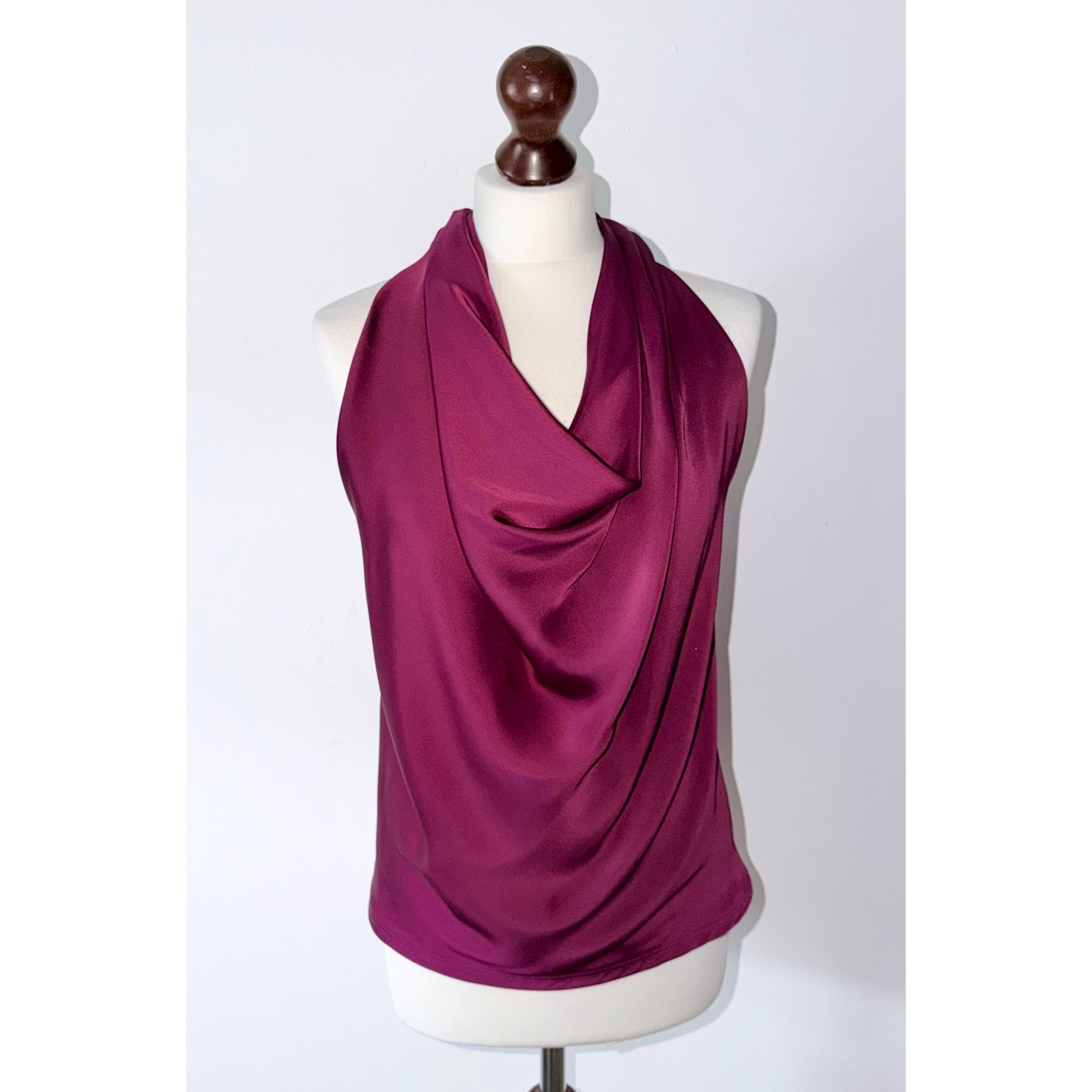 Reiss Laura Bow Detail Satin Sleeveless Cowl Neck Top In Berry Size 14 RRP £115