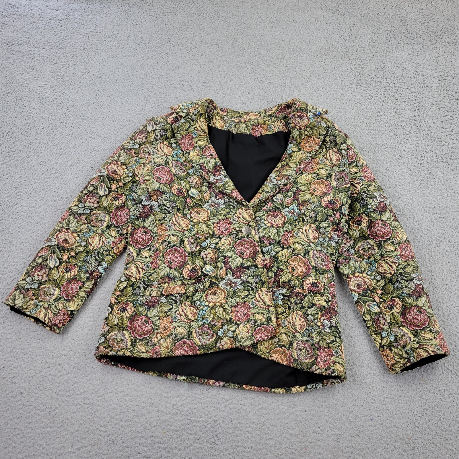 Flower Embroidery Blazer Womens Medium AOP Tapestry Brocade Renaissance