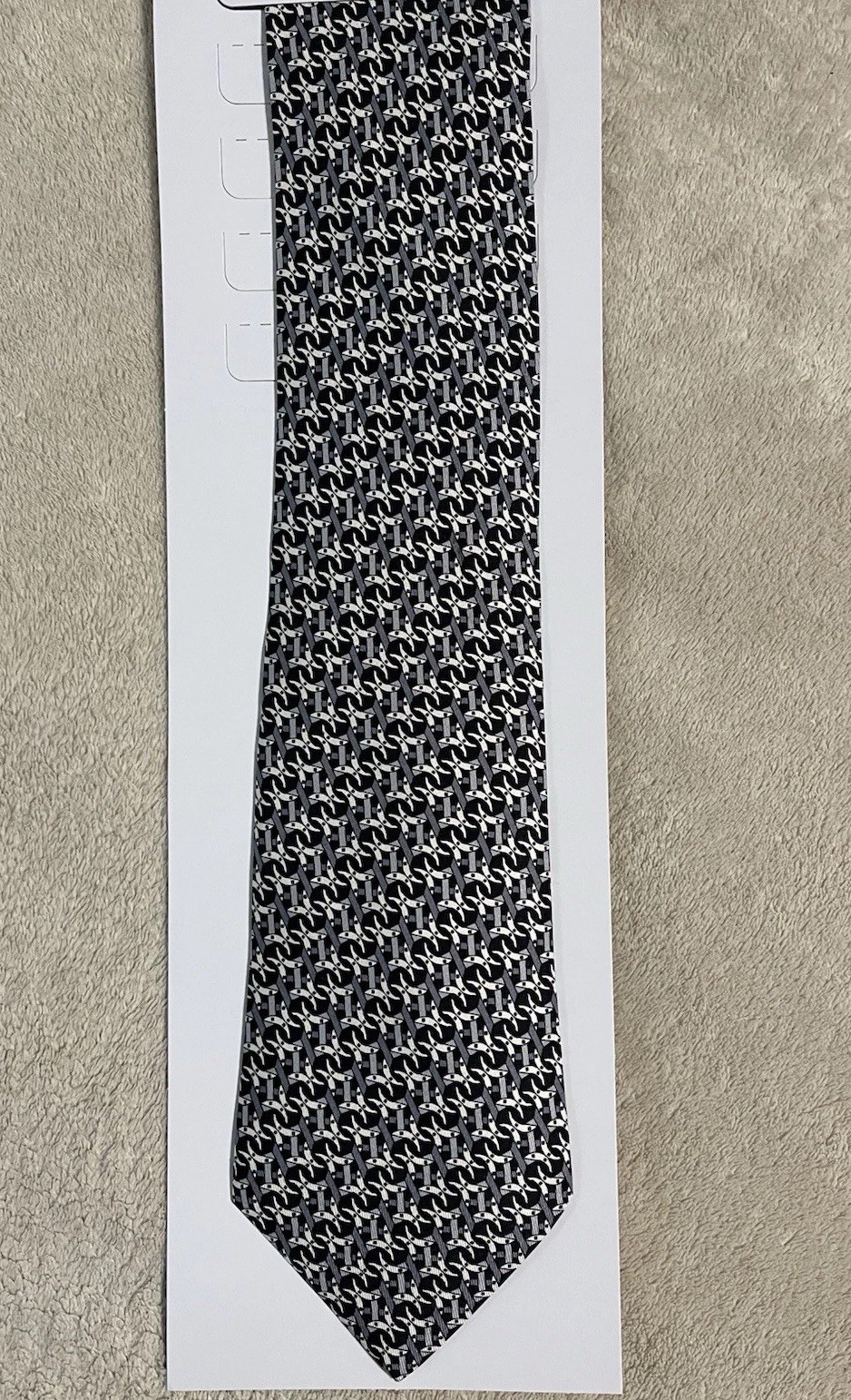 Hermes Mens Tie Geometric Blue Grey 3 1/8″ (W) 56″ (L)