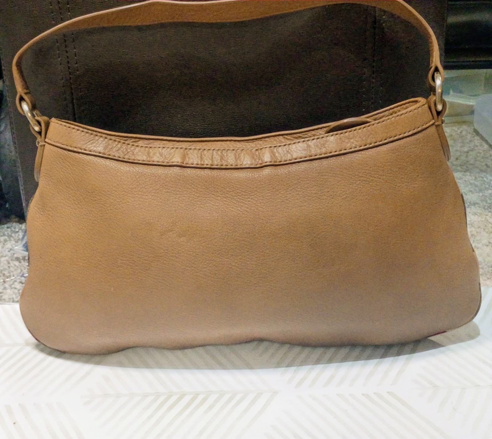 Burberry Vintage Brown Leather Pocket Shoulder Bag Nova Check Trim Y2K