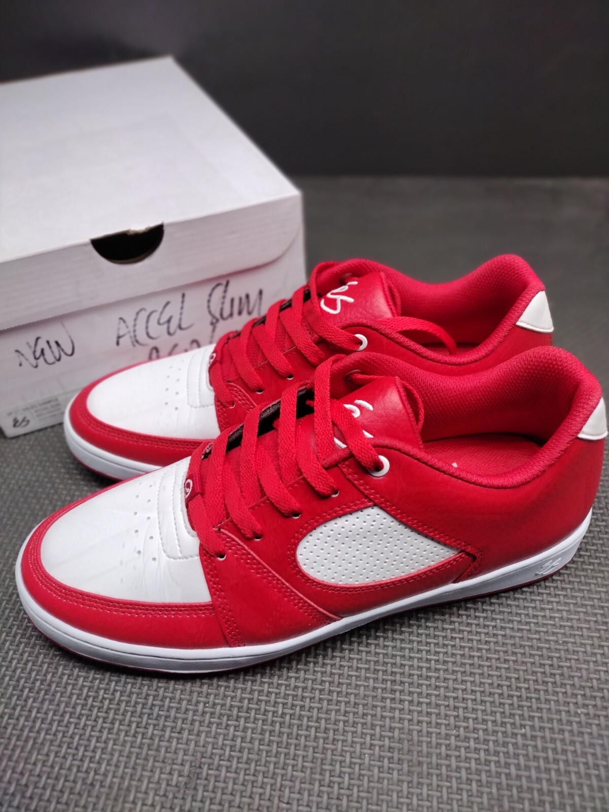 Es Accel Slim White/Red skate shoes SIZE IN PICTURES BLACK SALES SAMPLE NEW