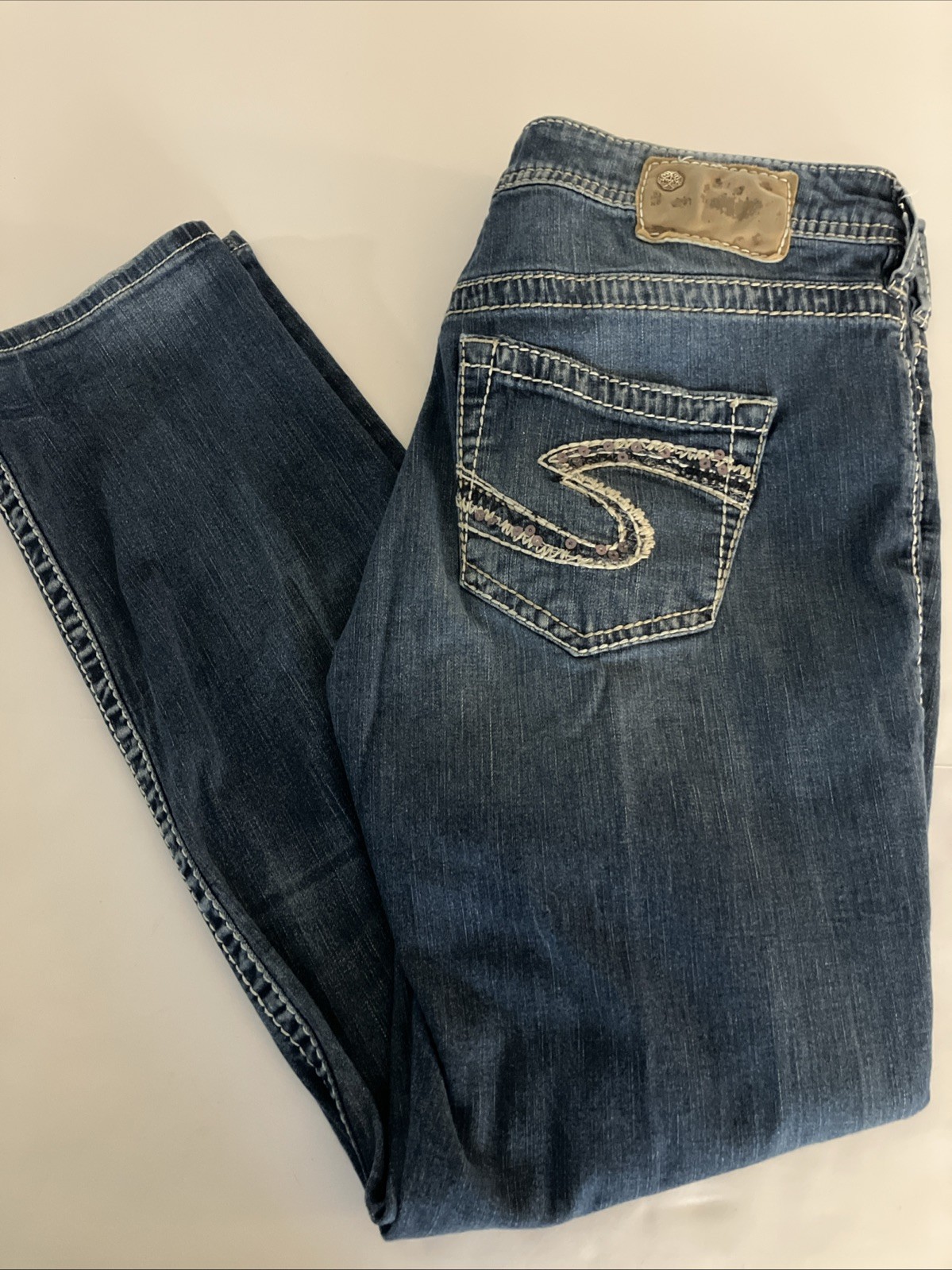 SILVER Jeans Women Size W33/L28 Stretch Denim Sam Boyfriend Bold Thread