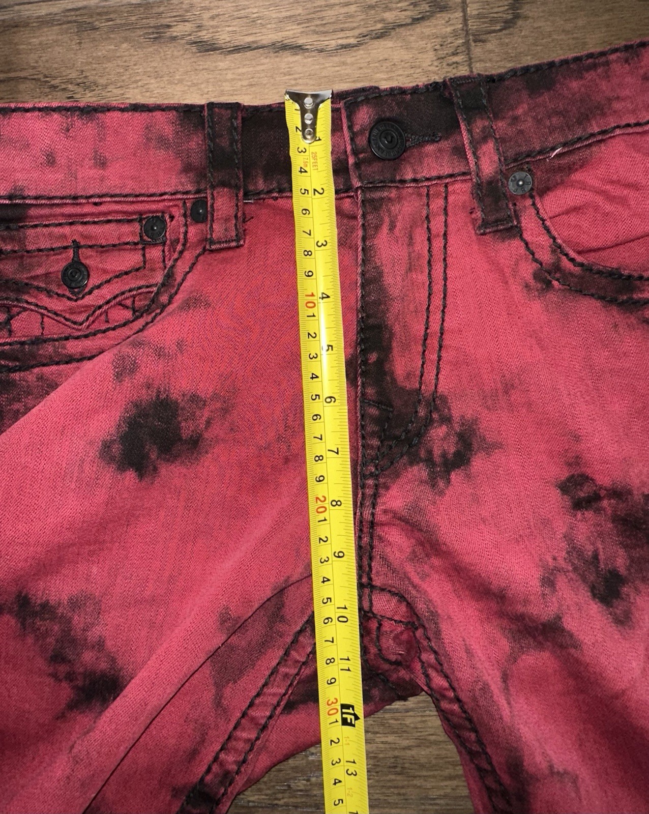 True Religion Jeans Mens 31 Red Black Acid Tie-Dye Wash Straight Pants