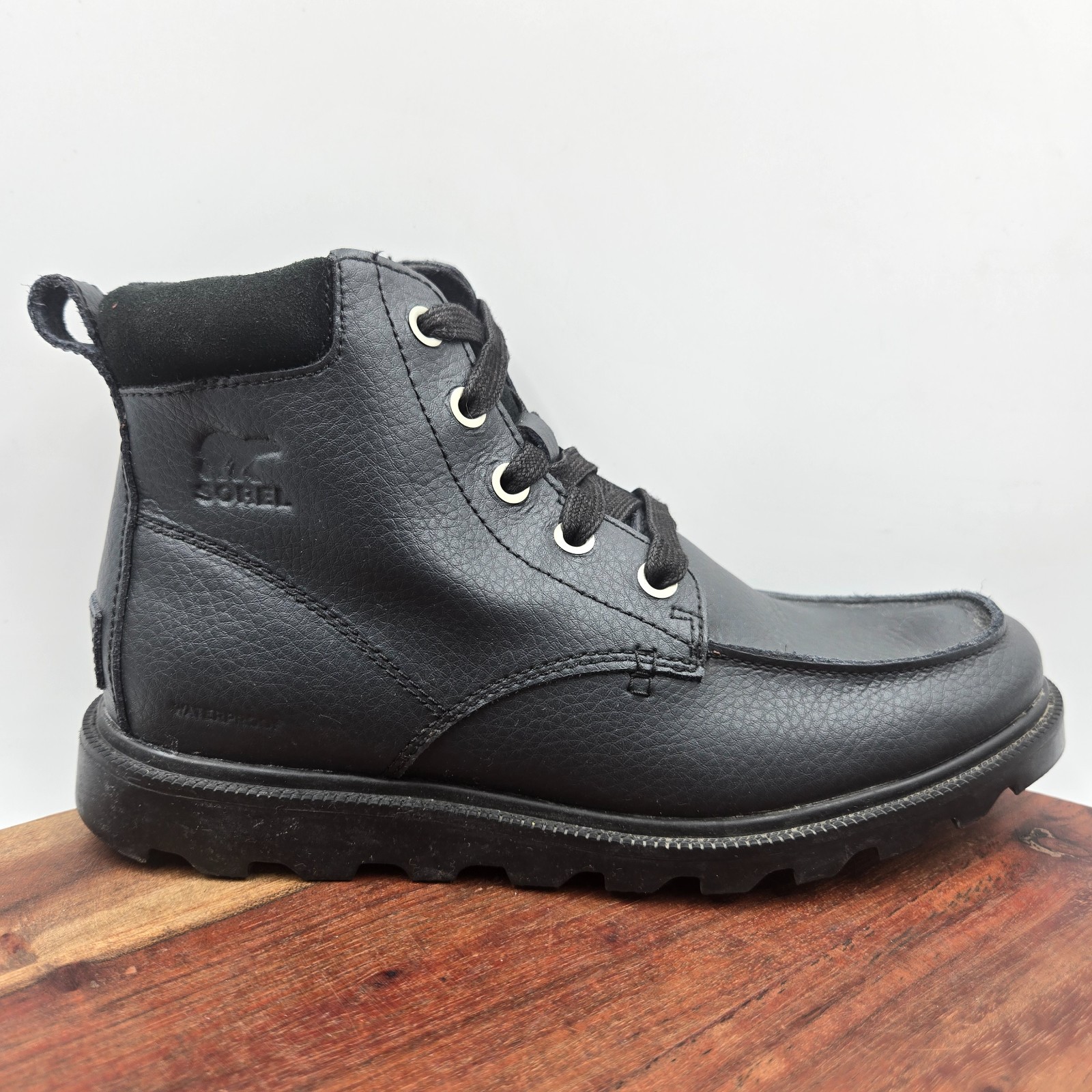 Sorel Madson Boots Youth Boys 3 Black Leather Lace Up Moc Toe Waterproof Chukka