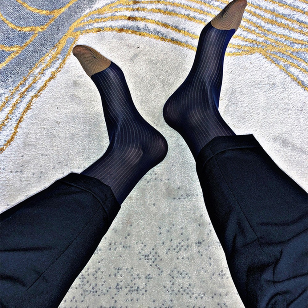 Stripe Sheer Socks Business A Pair All Seasons Breathable Business Office Men