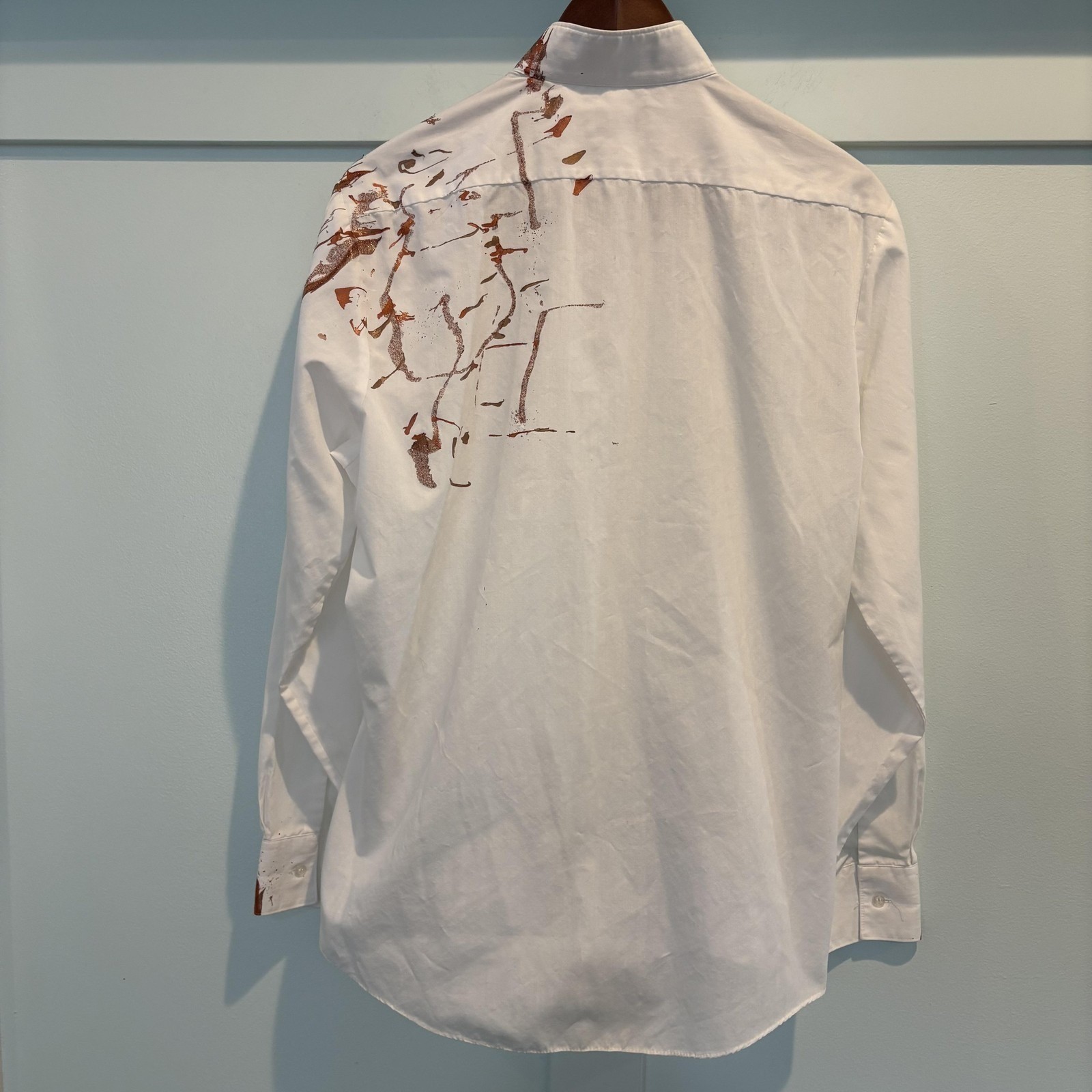 Vtg Stephen St Clair Hand Painted Tuxedo Blouse White Bronze Artsy Avant Garde