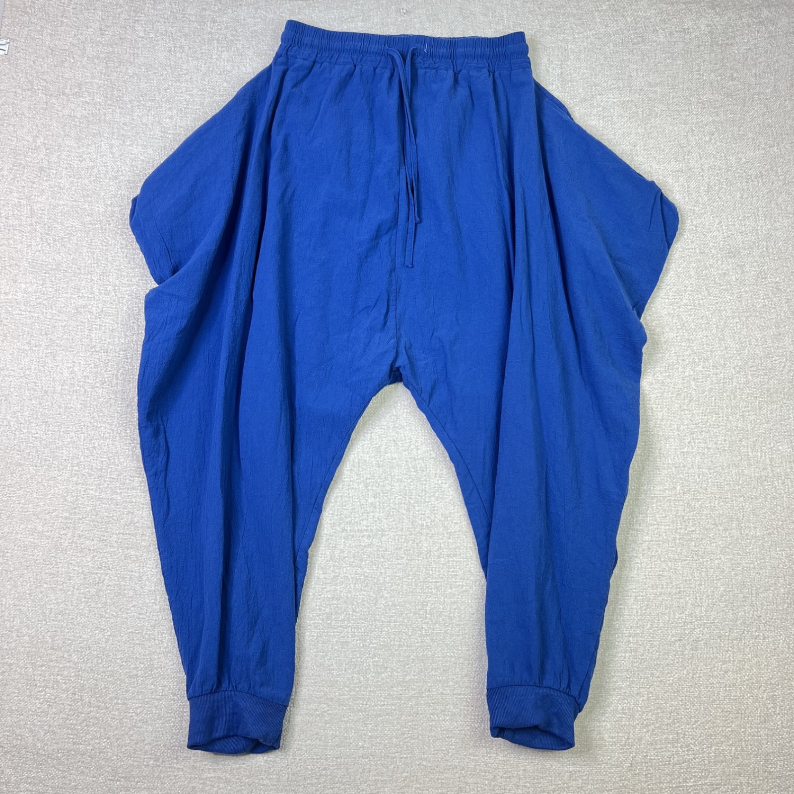 100% Cotton Harem Pants Organic Coastal Gauze Boho Wide Leg Barrel Blue M