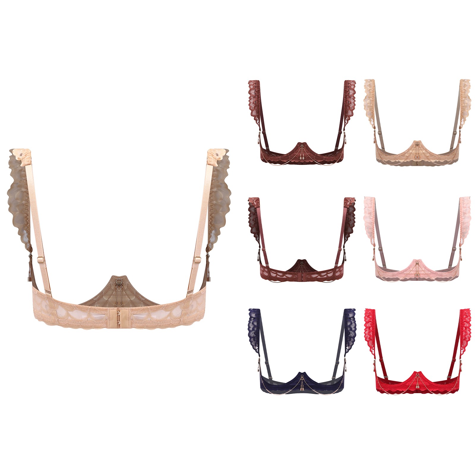 US Women Push Up Underwire Bralette Spaghetti Straps Open Nipples Unlined Bra