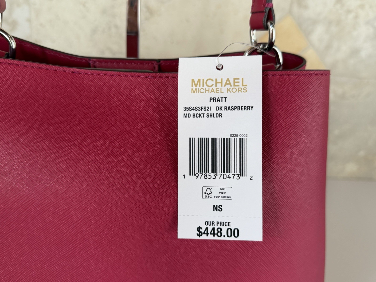 Michael Kors Pratt Medium Bucket Shoulder Tote Bag Dark Raspberry