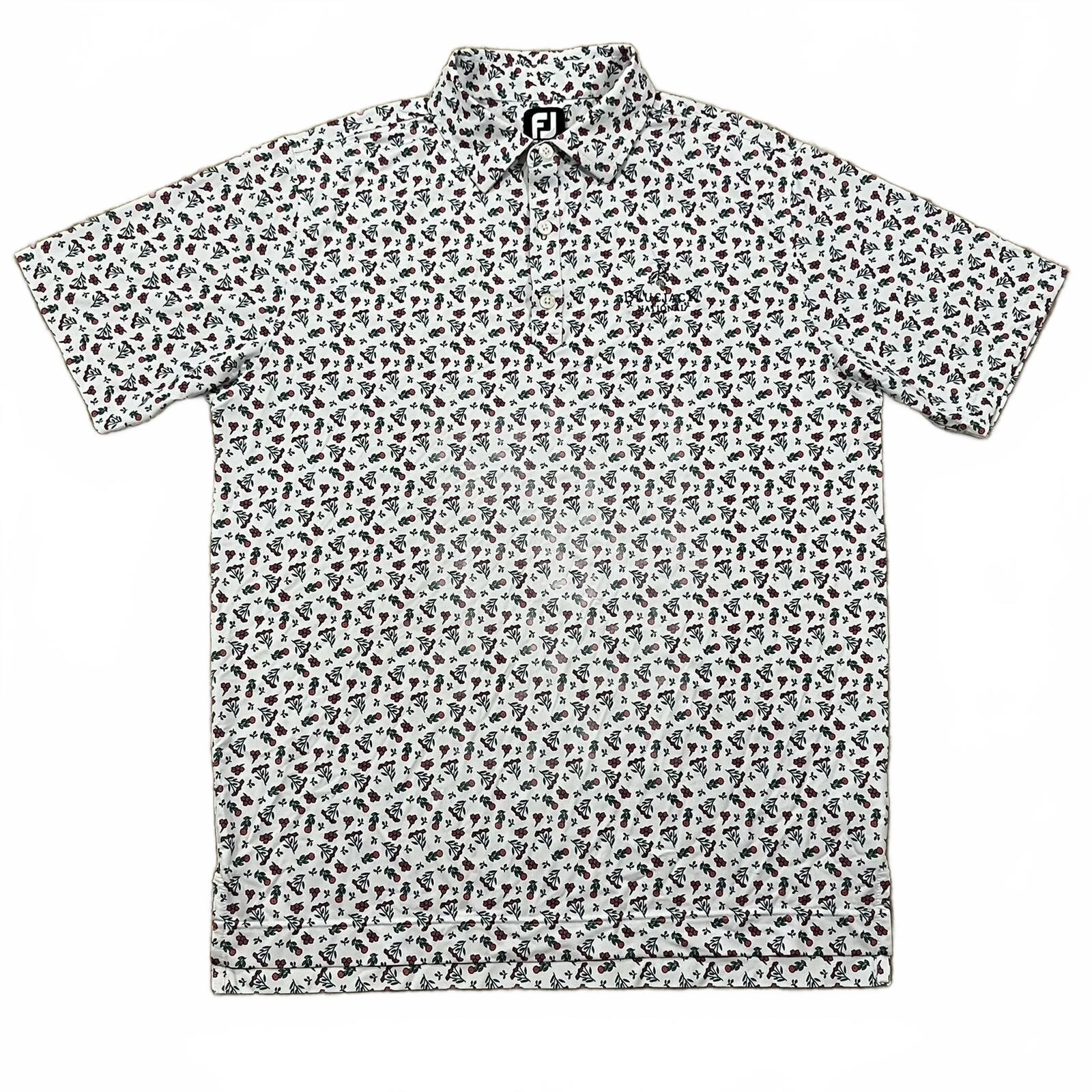 FJ FootJoy White Floral Printed Polo Shirt Bluejack National Size Medium