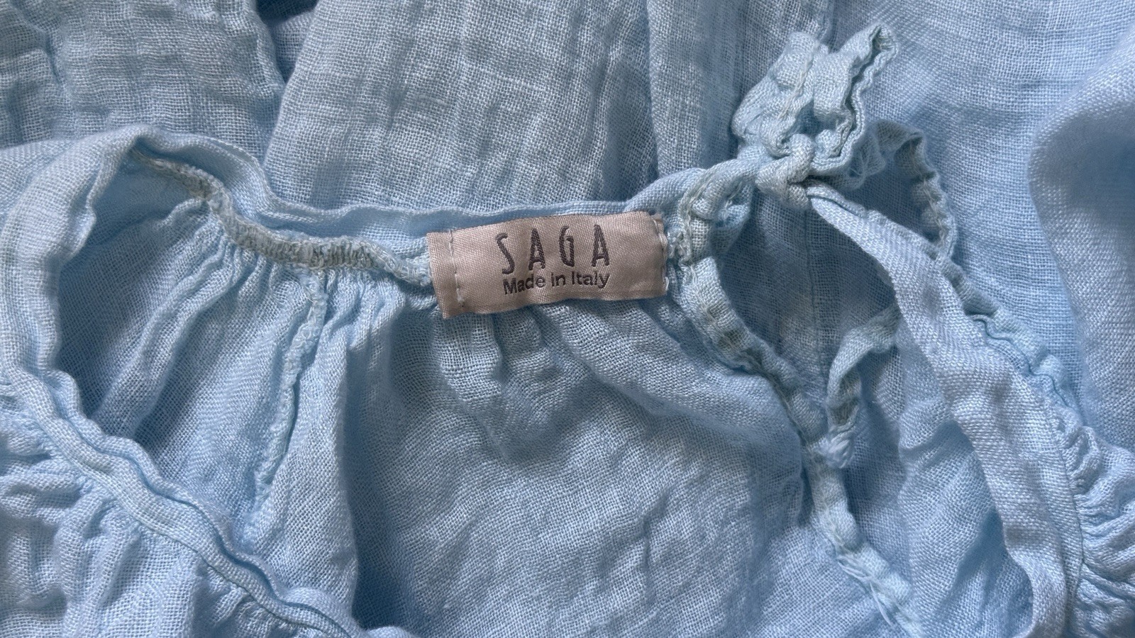 SAGA Italy Washed Sky Blue 100% Linen Gauze Boho Oversized Tunic Top