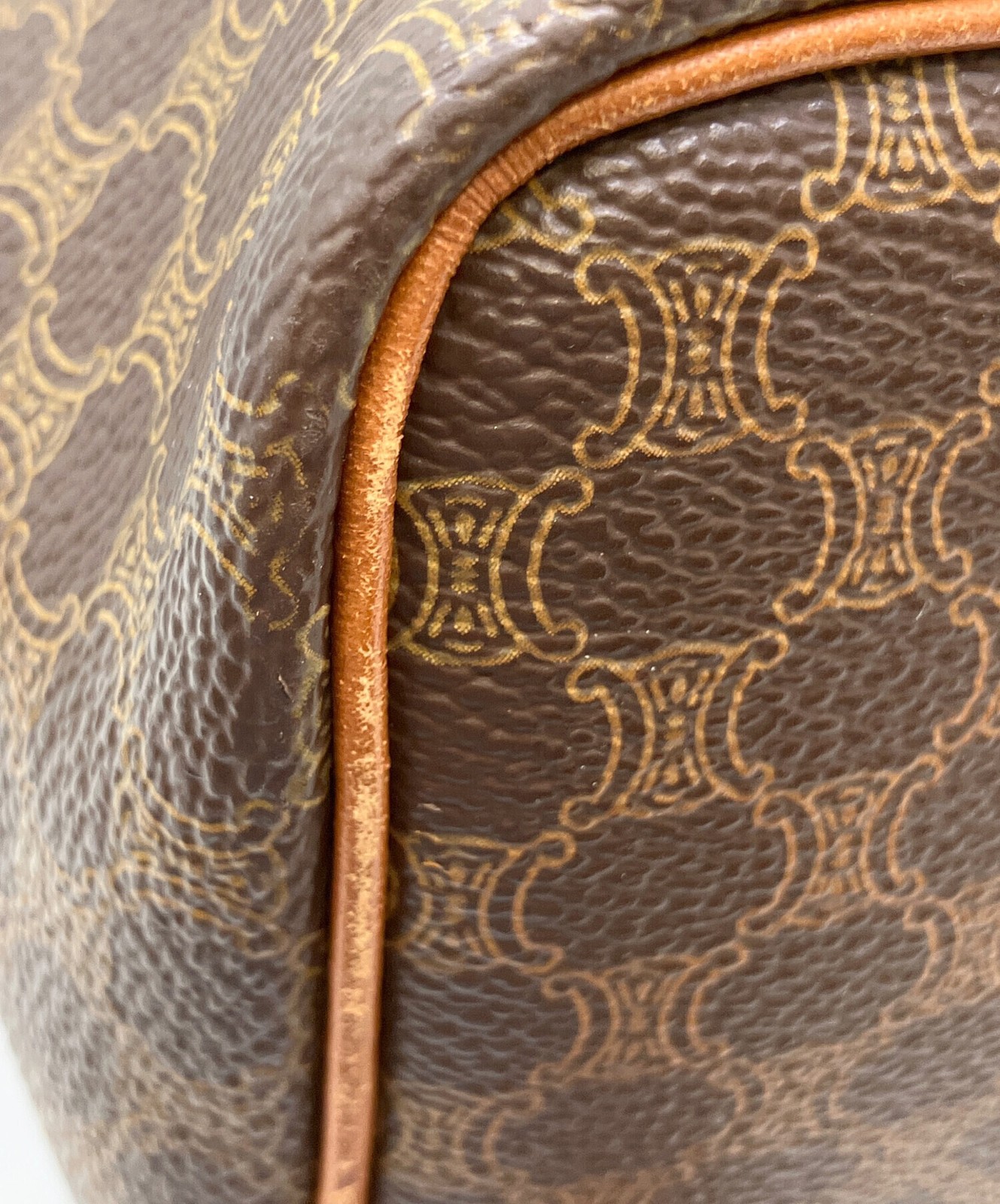Celine Macadam Brown Backpack Womens Medium Leather PVC Gold Italy E06