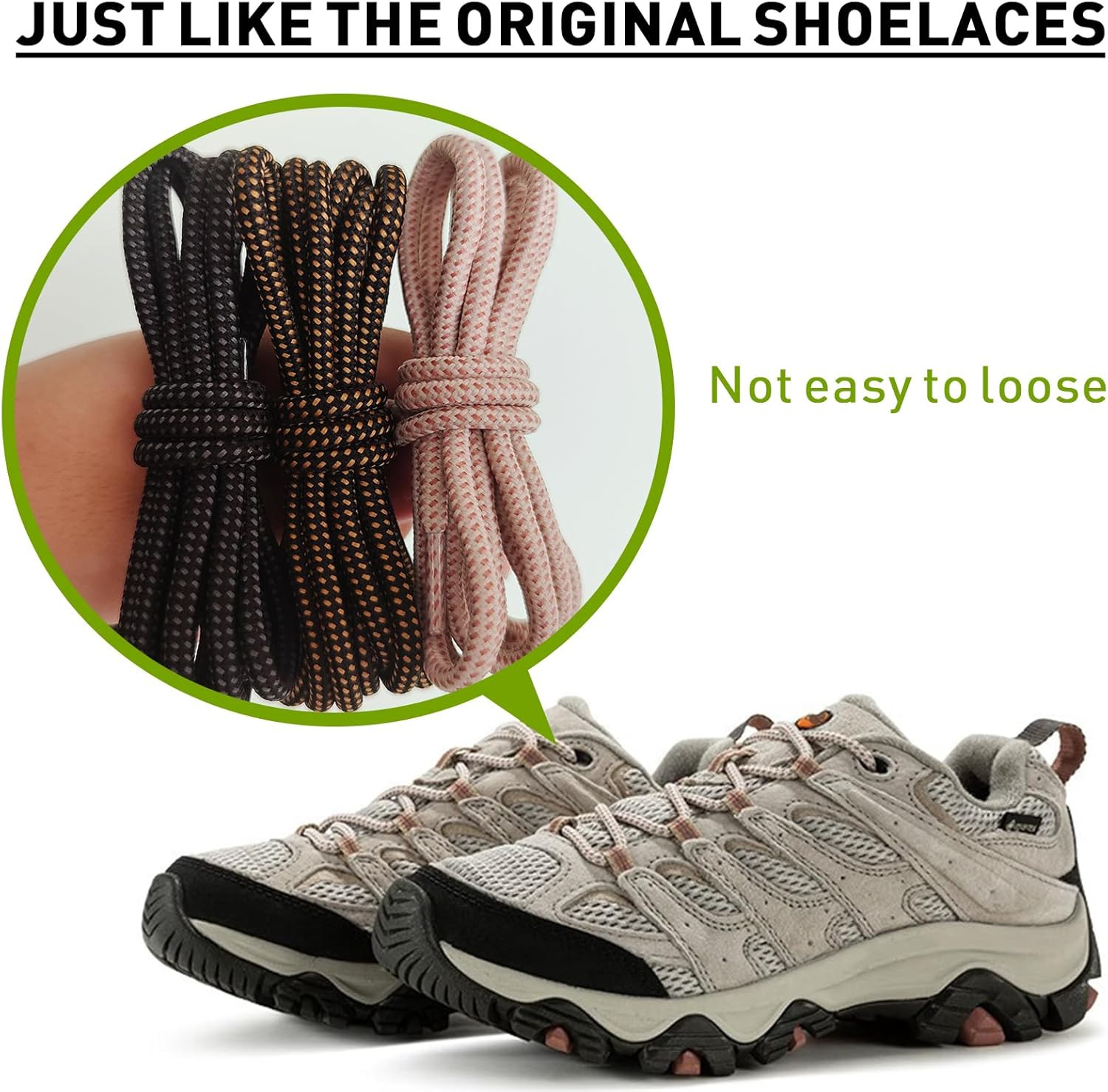 2 Pairs Shoelaces for Merrell Moab Boot, 13/64”(5Mm) Boot round Shoe Laces Stri