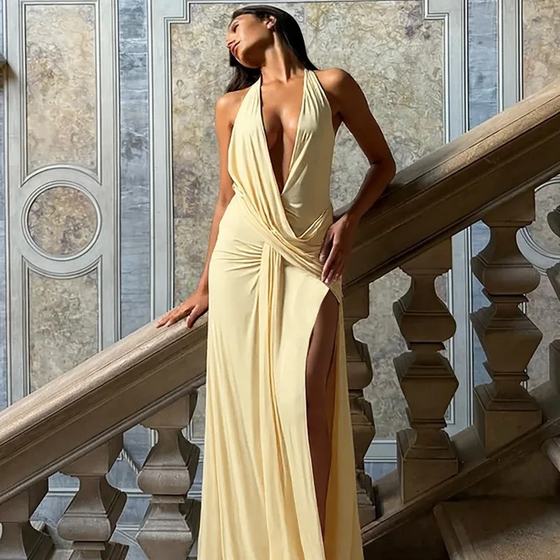 Women Deep V Neck Backless Mini Dress Sexy Summer Party Club Dress