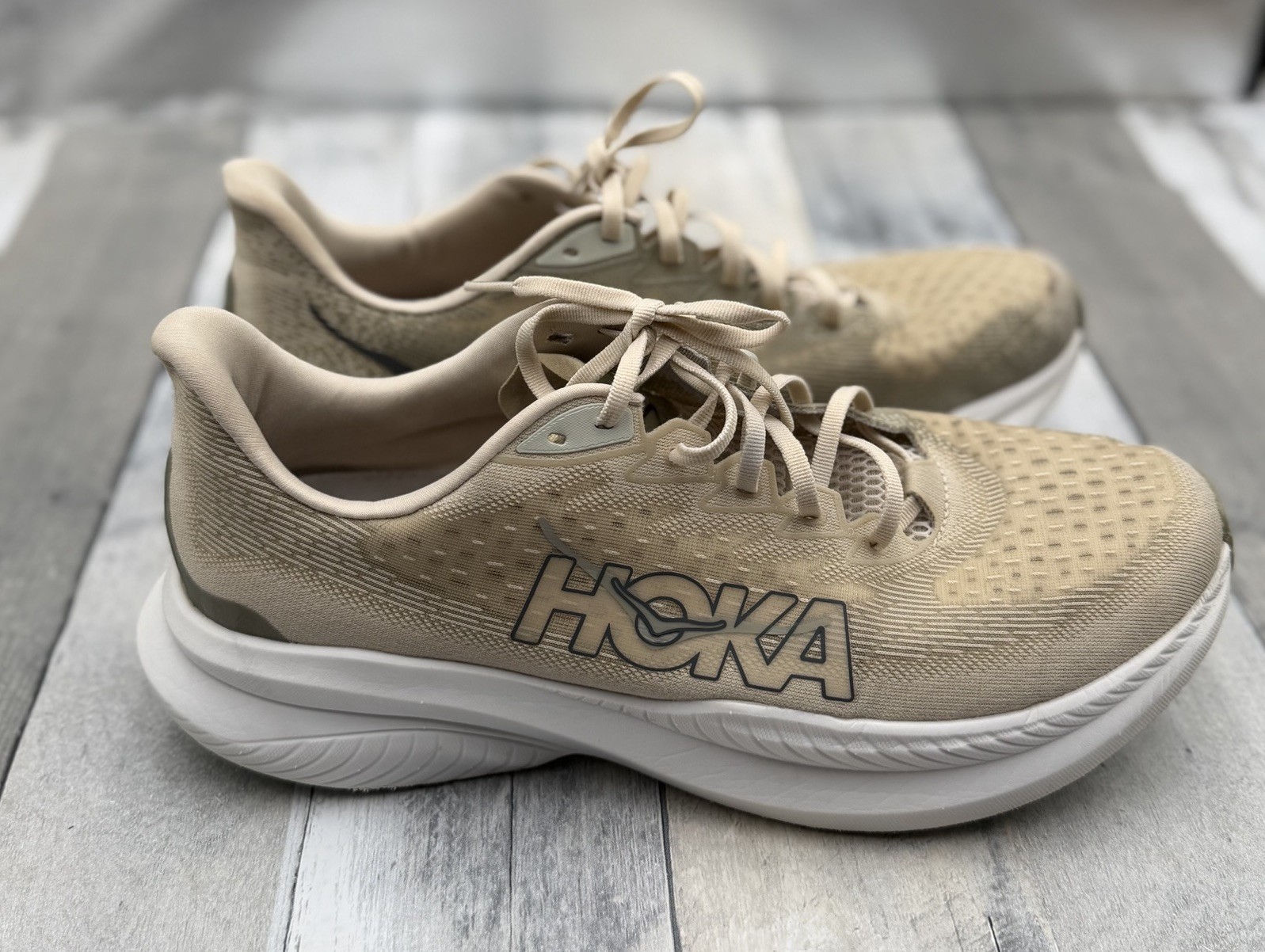 HOKA Mach 6 Oat Milk Barley Beige Running Shoes Men’s Size 12.5 D 1147790-OKB