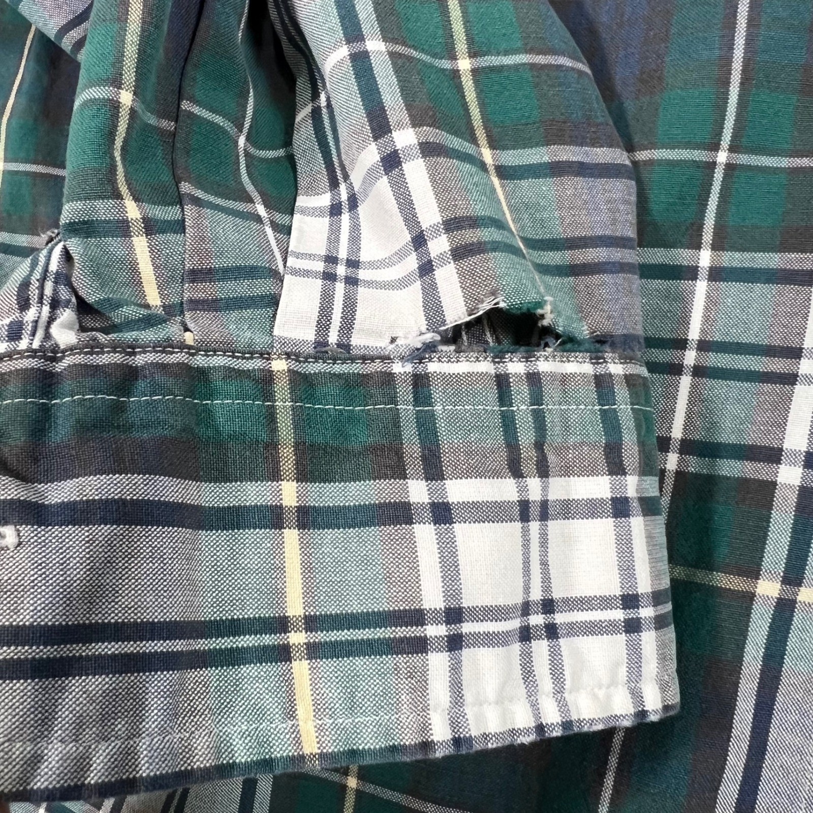 NORSPORT Vintage Mens Button Down Shirt XL Green White Plaid LS 100% Cotton Y2K