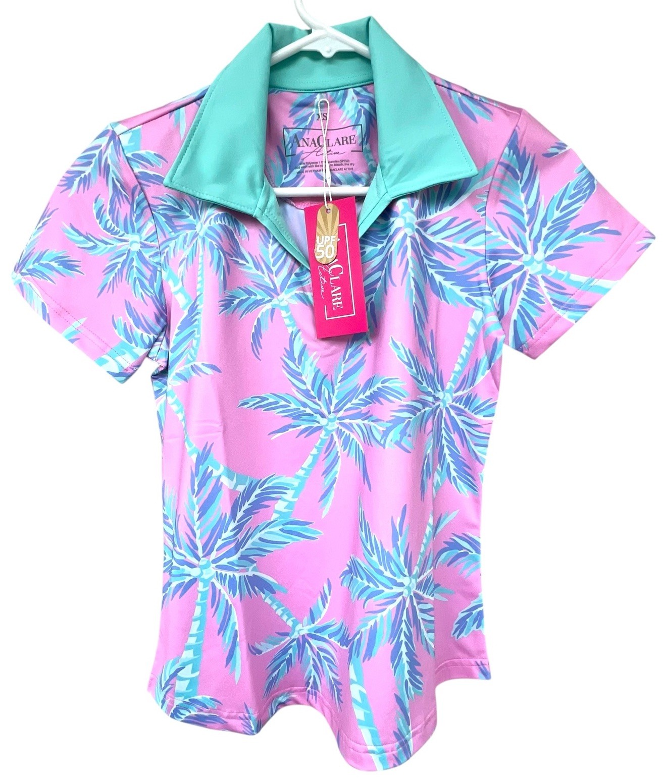 Ana Clare Active UPF 50 Women’s Golf Tennis Polo Palm Tree Print Size Ext. Small