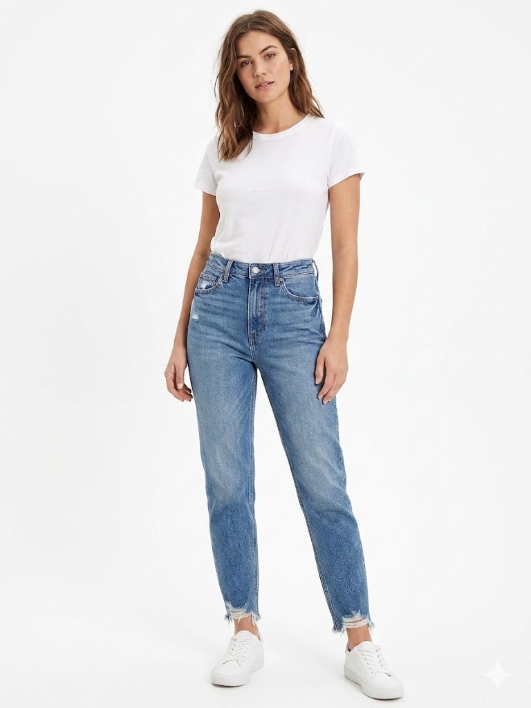 American Eagle Strigid Mom Jeans 6 28W Bright Star High Rise Destructed NWT