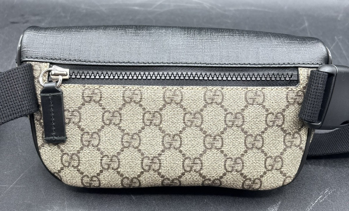 GUCCI GG SUPREME CANVAS BELT BAG BLACK LEATHER WAIST CROSSBODY FANNY (MVP038876)