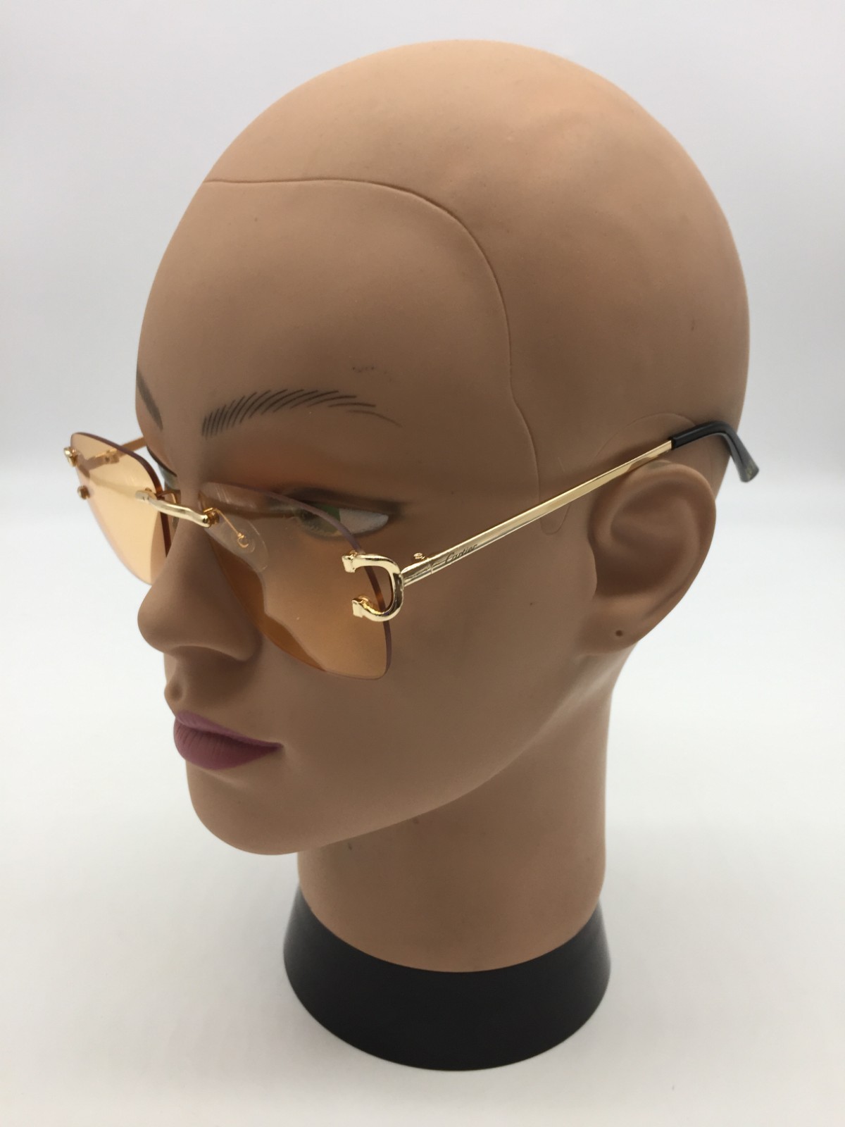 Cartier Gold Rimless Frame Trendy Sunglasses 59-15-140 Beige Lens