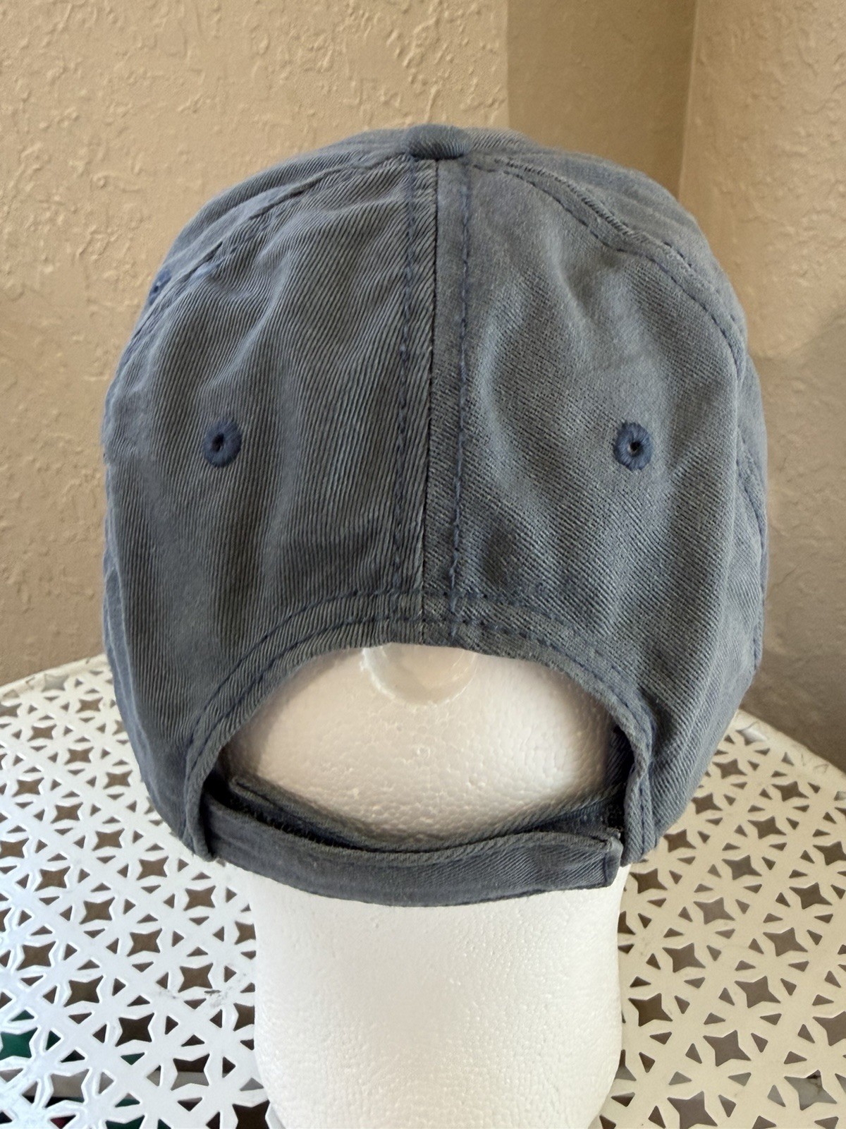 Vintage Panama Jack Blue Tan Strapback Hat Cap Hook Loop Closure Cotton OS