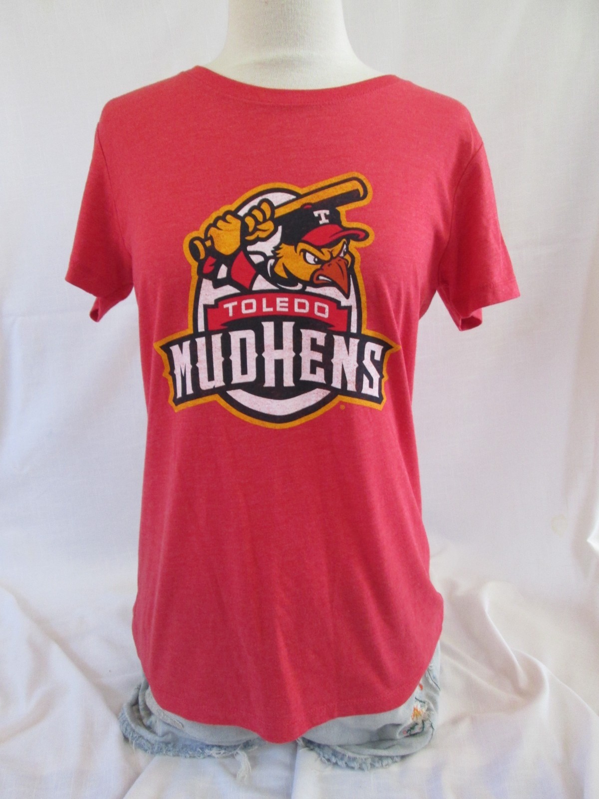 108 STITCHES TOLEDO MUDHENS BASEBALL WOMENS L SHORT SLEEVE GRAPHIC TEAM SHIRT