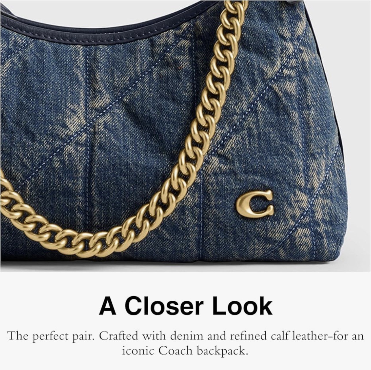 Coach Juliet Blue Quilted Shoulder Bag Gold Chain Detachable Strap