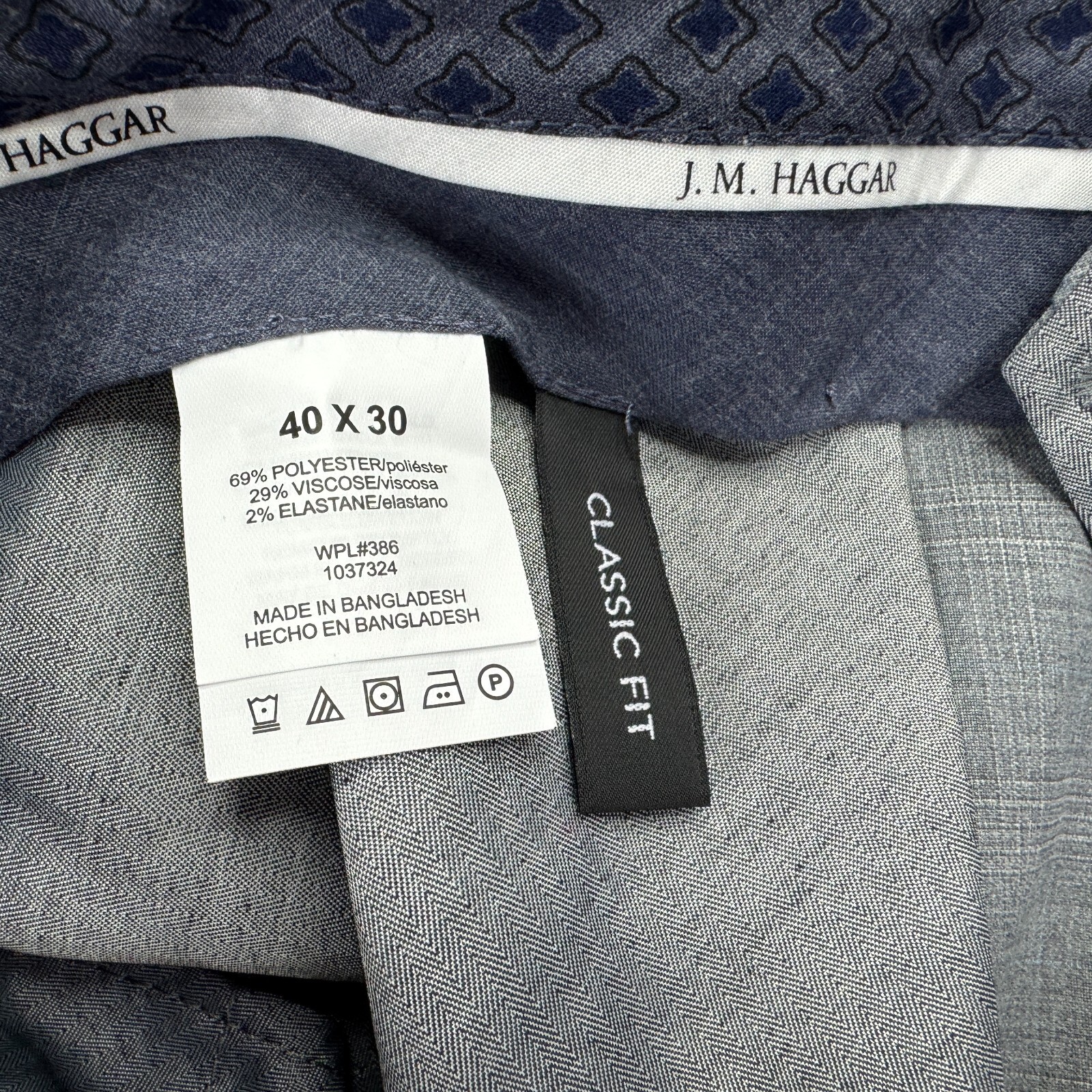 Haggar Mens 4-Way Stretch Textured Plaid Classic Fit Dress Pants Gray 40×30