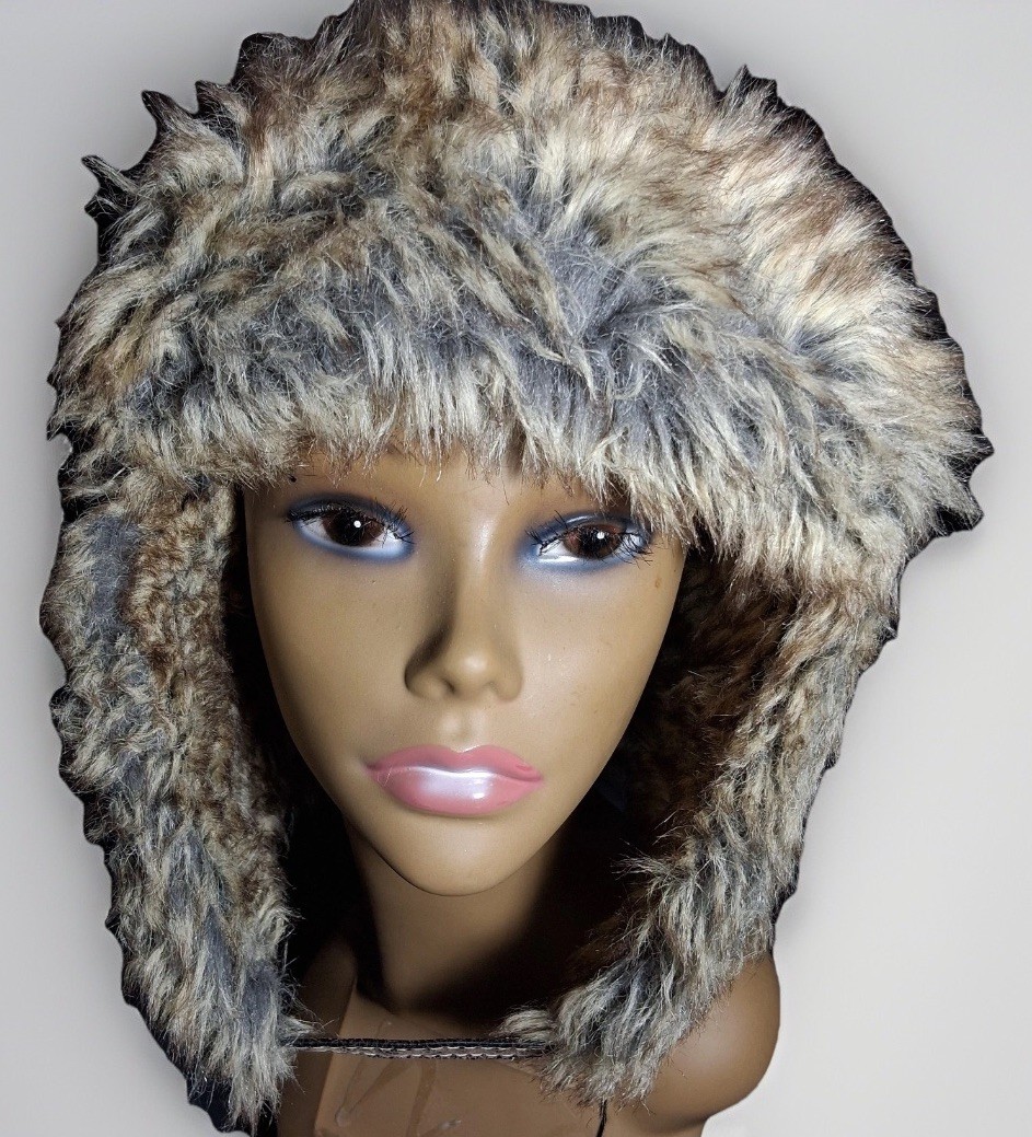 Brown Faux Leather Aviator Trapper Hat Faux Fur Lined Pilot Bomber Cap Womens
