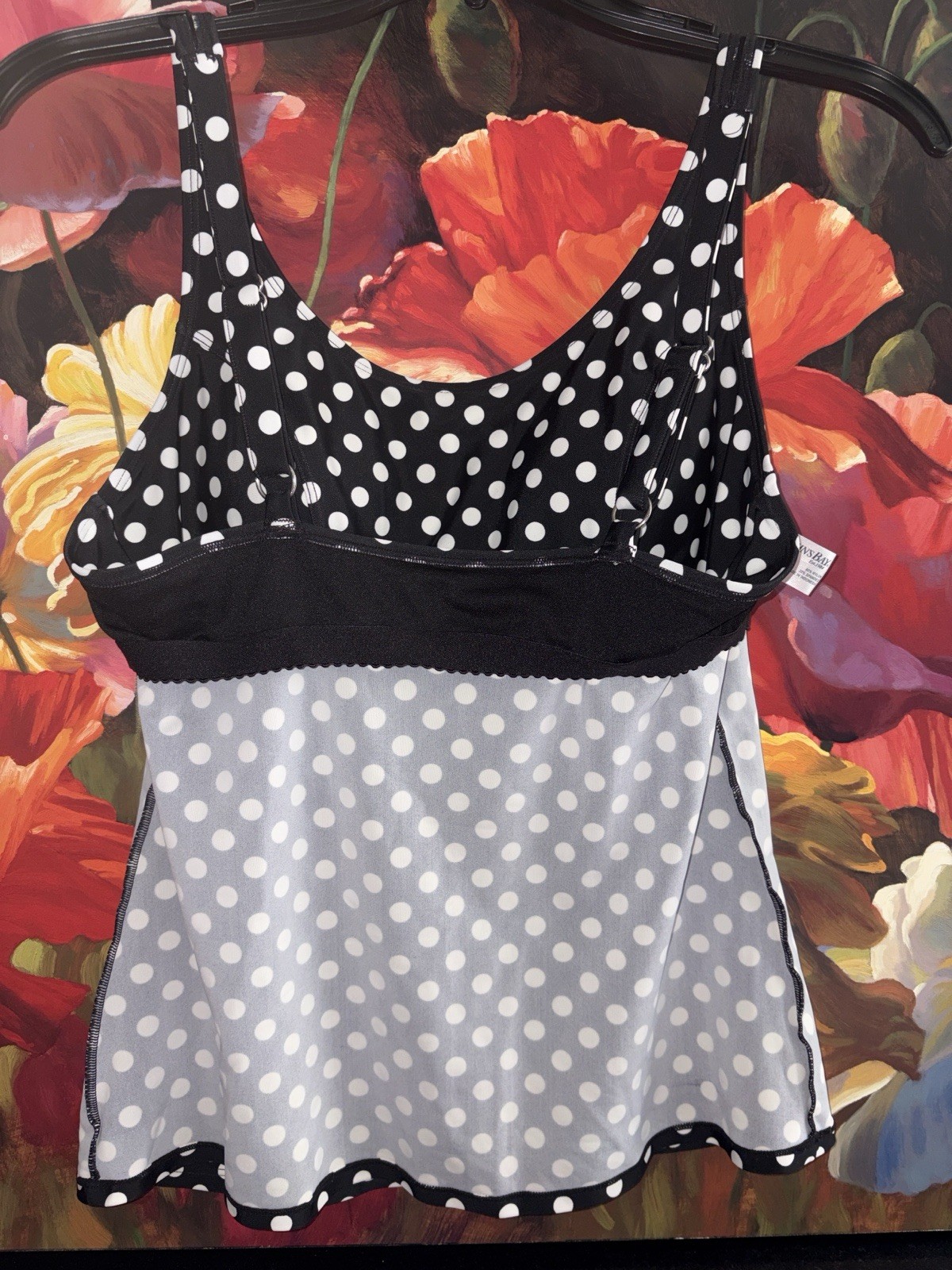 St. John’s Bay One Piece Swim Tank Top Black/White Polka Dot 10B