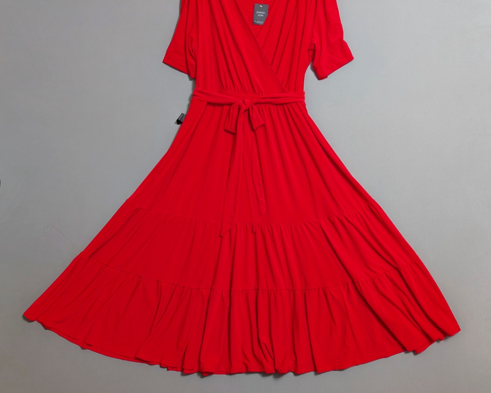 Joanna Hope Red Jersey Faux Wrap Tiered Midaxi Dress Tie Belt Stretchy 18 New