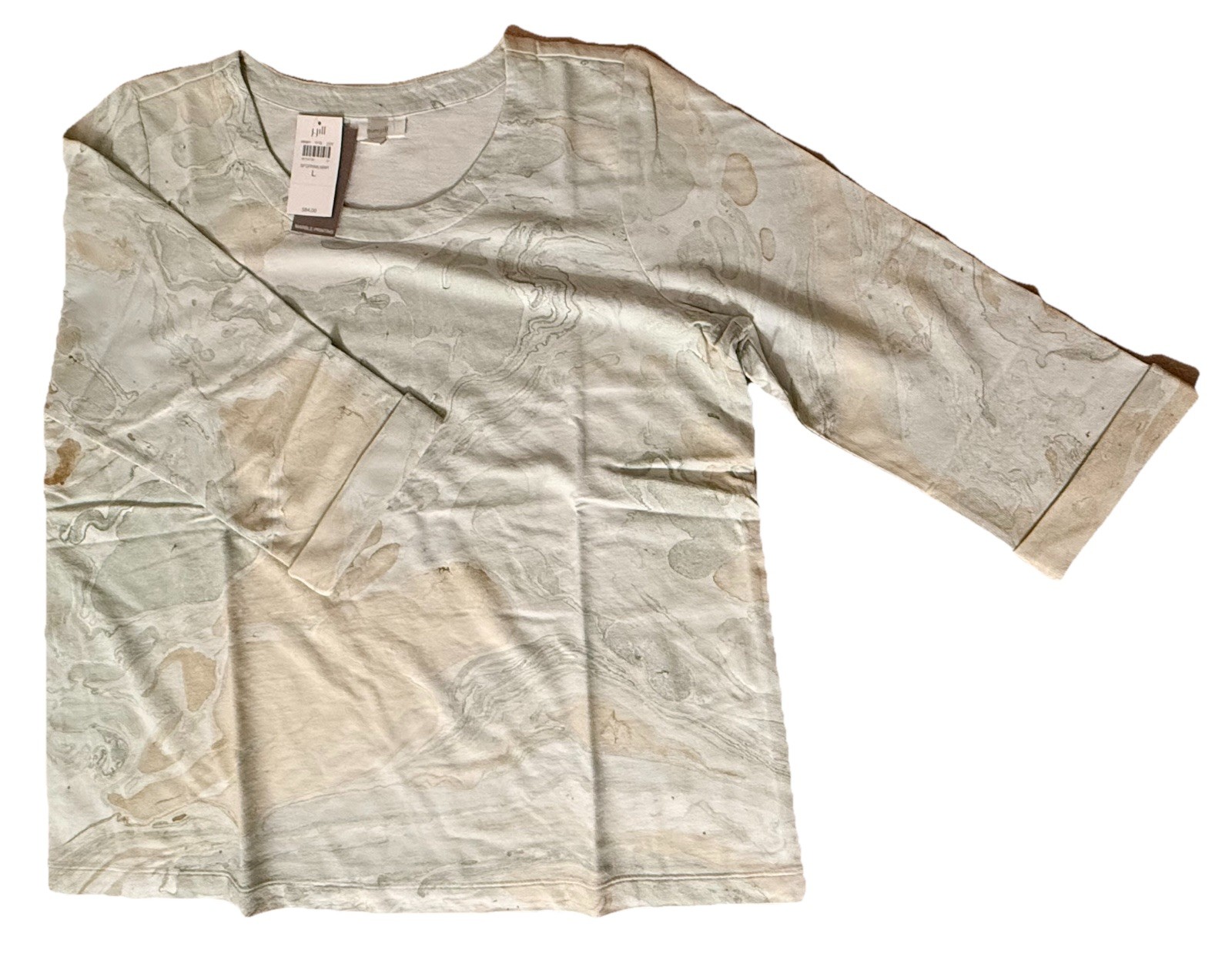 NWT J. Jill Pure Jill Marble Print Top 3/4 Sleeve Sage Green Multi L