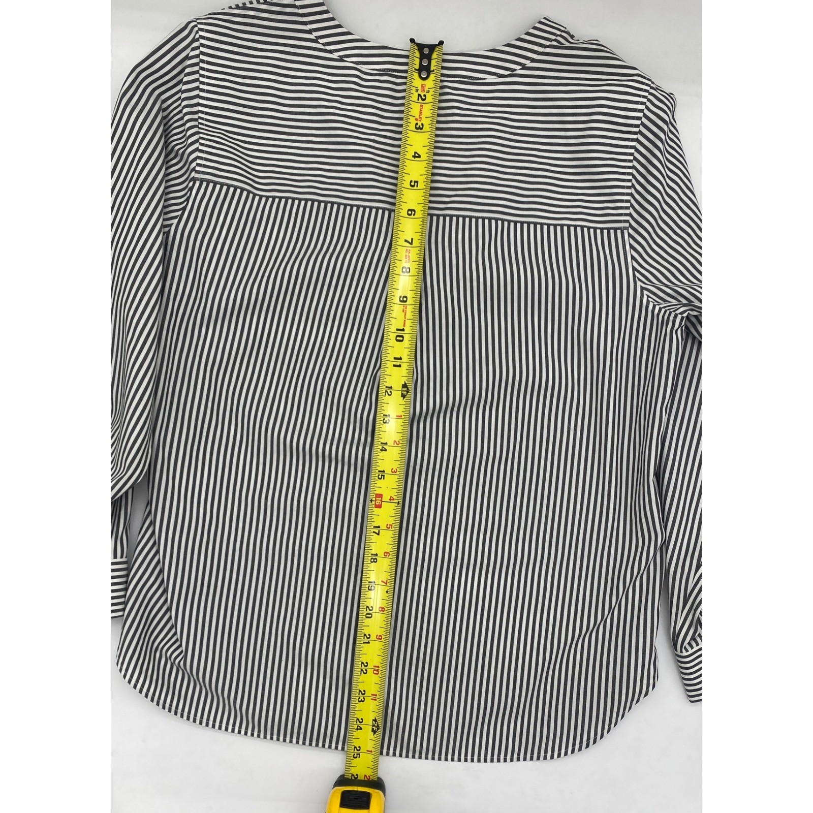 Talbots Womens Plus Petite XP Non-Iron Striped Split Neck Blouse Navy White