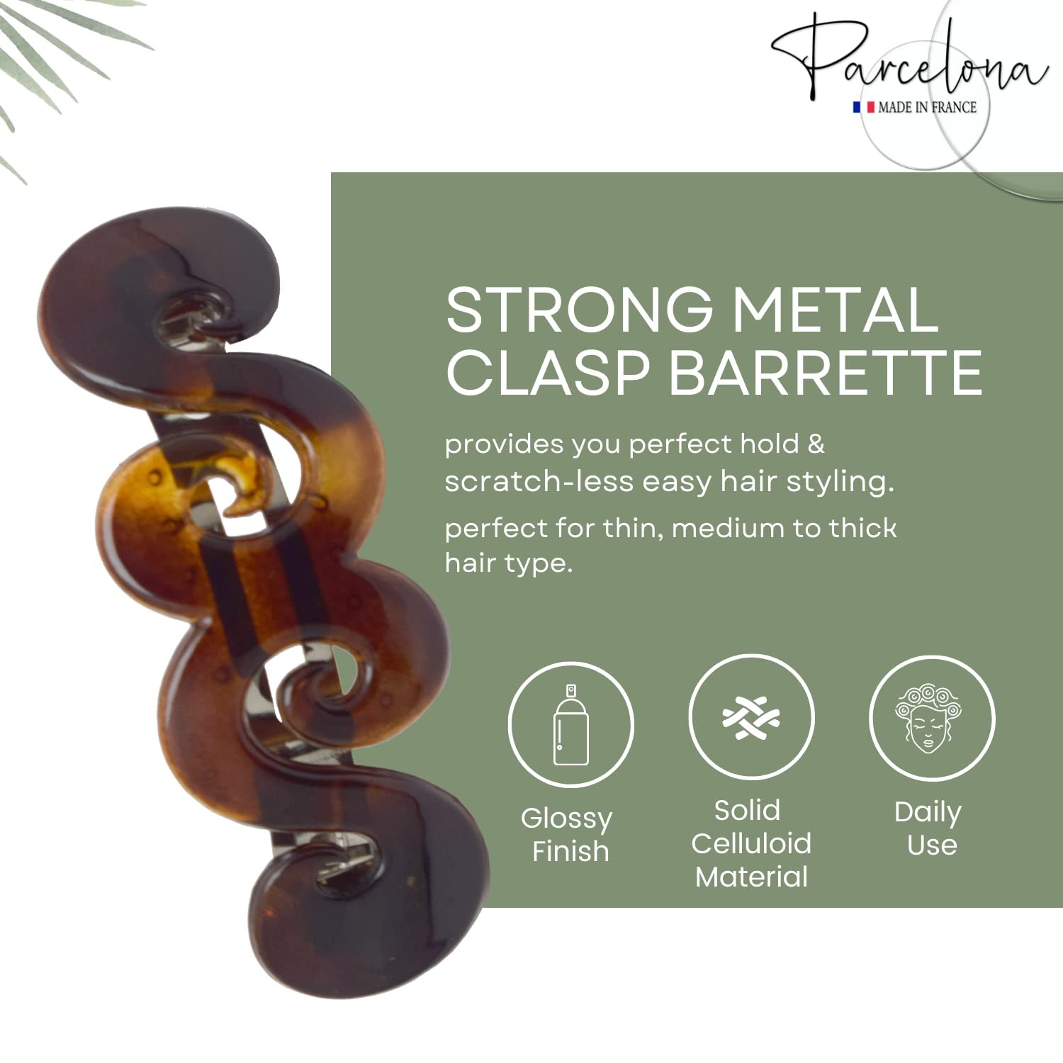Parcelona French Swirl Medium Shell Celluloid Hair Clip Barrette 3 Inches