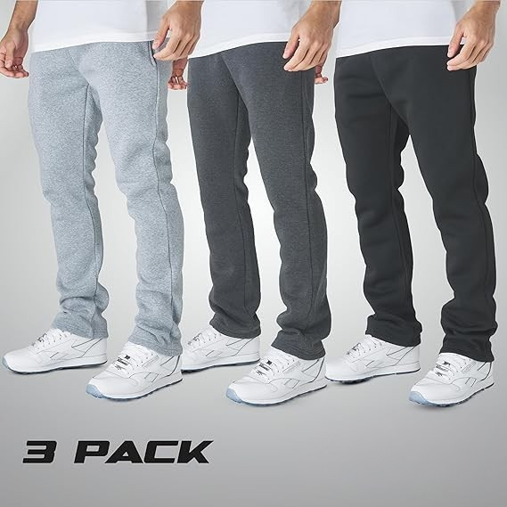 3 Pack Men’s Fleece Lined Open Bottom Jogger Sweatpants Classic Sizes M-XL