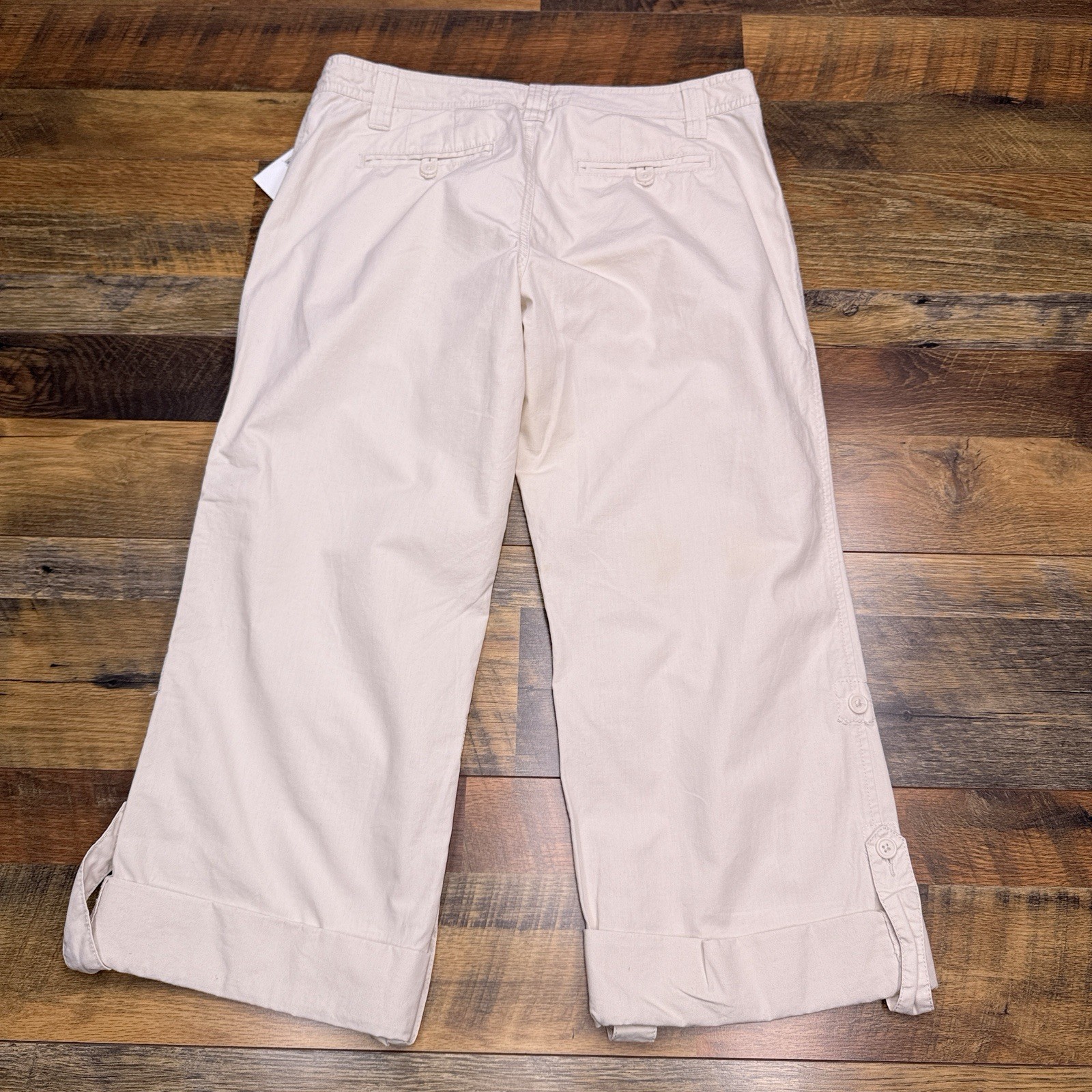 Old Navy Capri Pants Womens 10 Beige Just Below Waist Roll Tab 2006 New
