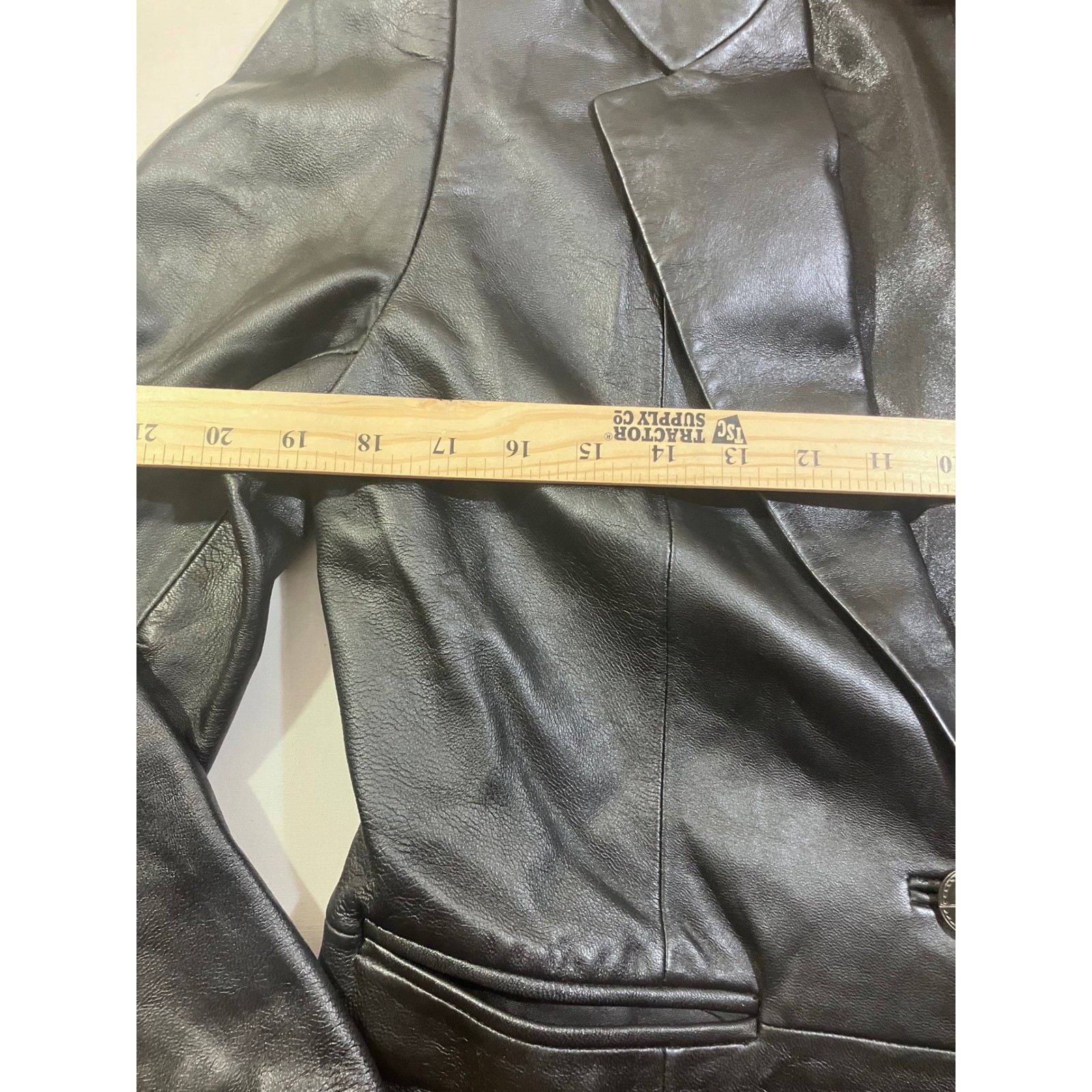 Denim & Co Womens Black 100% Leather Blazer Jacket Medium Single Button Coat