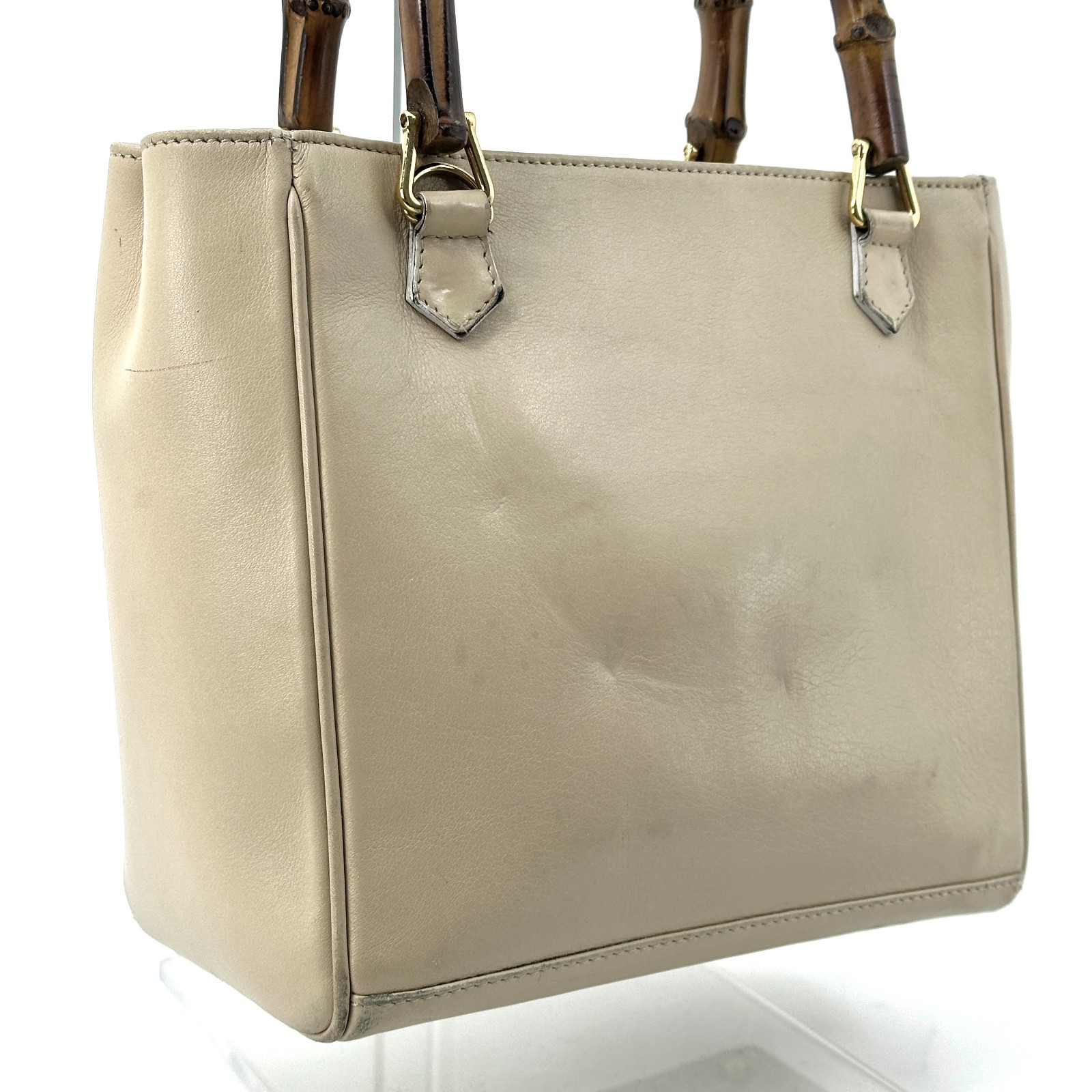Gucci Hand Bag Bamboo 2Way Shoulder Leather Beige Authentic 333T0346