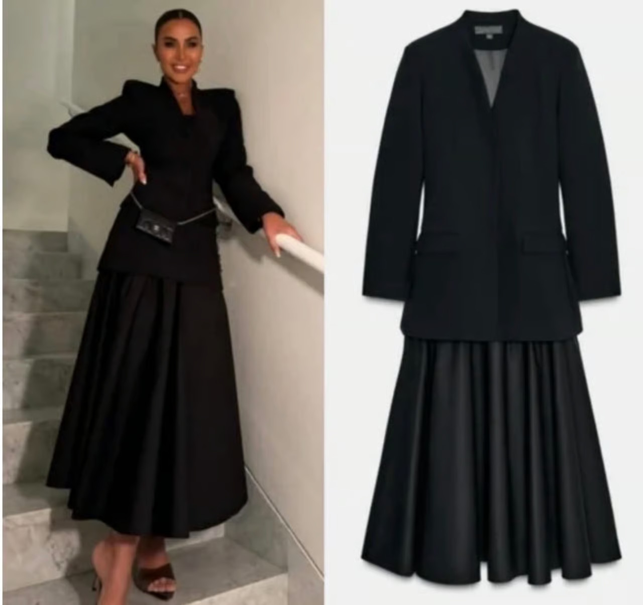 ZARA NEW WOMAN MIDI MAXI COMBINATION BLAZER DRESS BLACK XS 9077/198 TIK-TOK