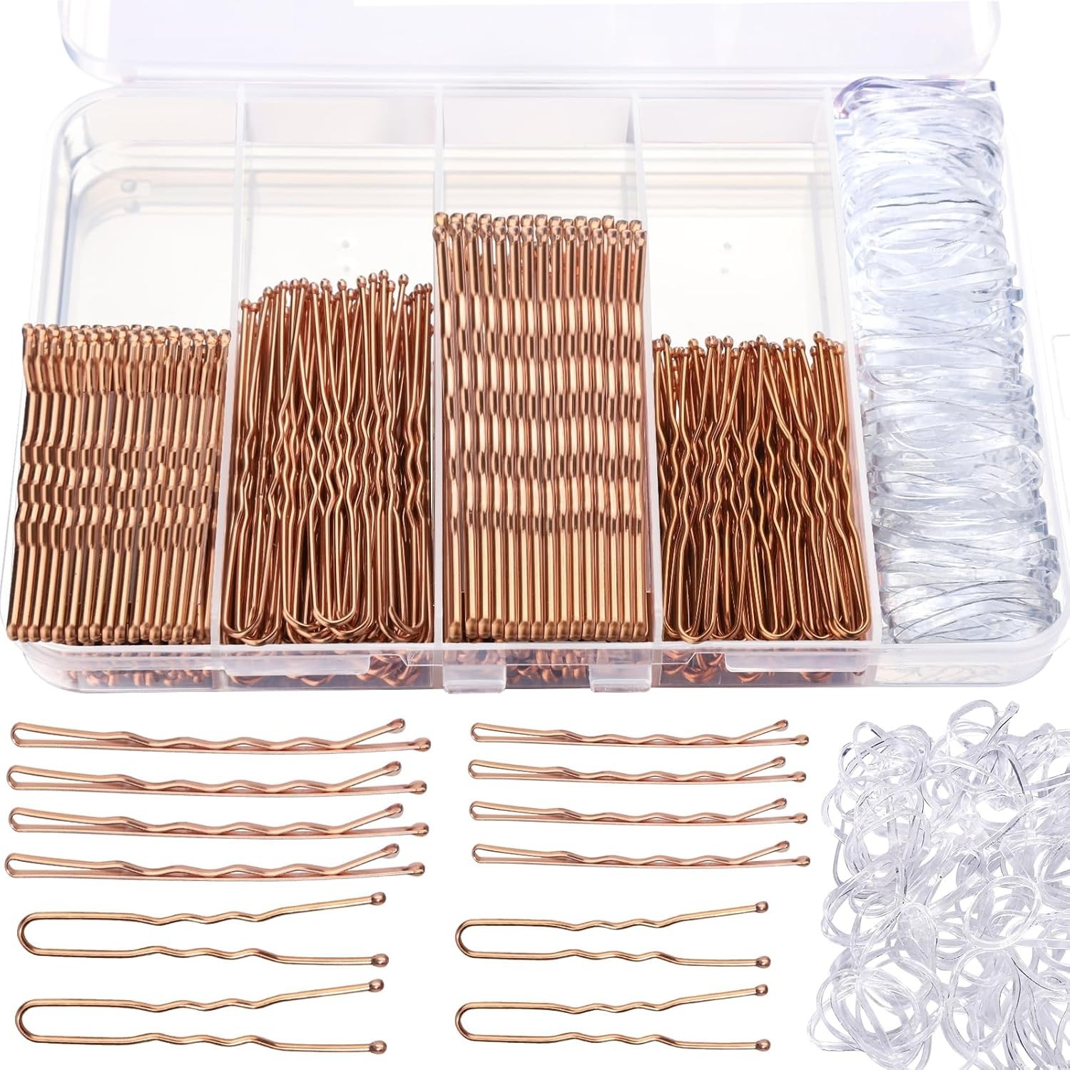 300 Pcs Bobby Pins W/ Hair Pins Hair Bands Kit Rose Gold 2in 2.36in 2.75in Women