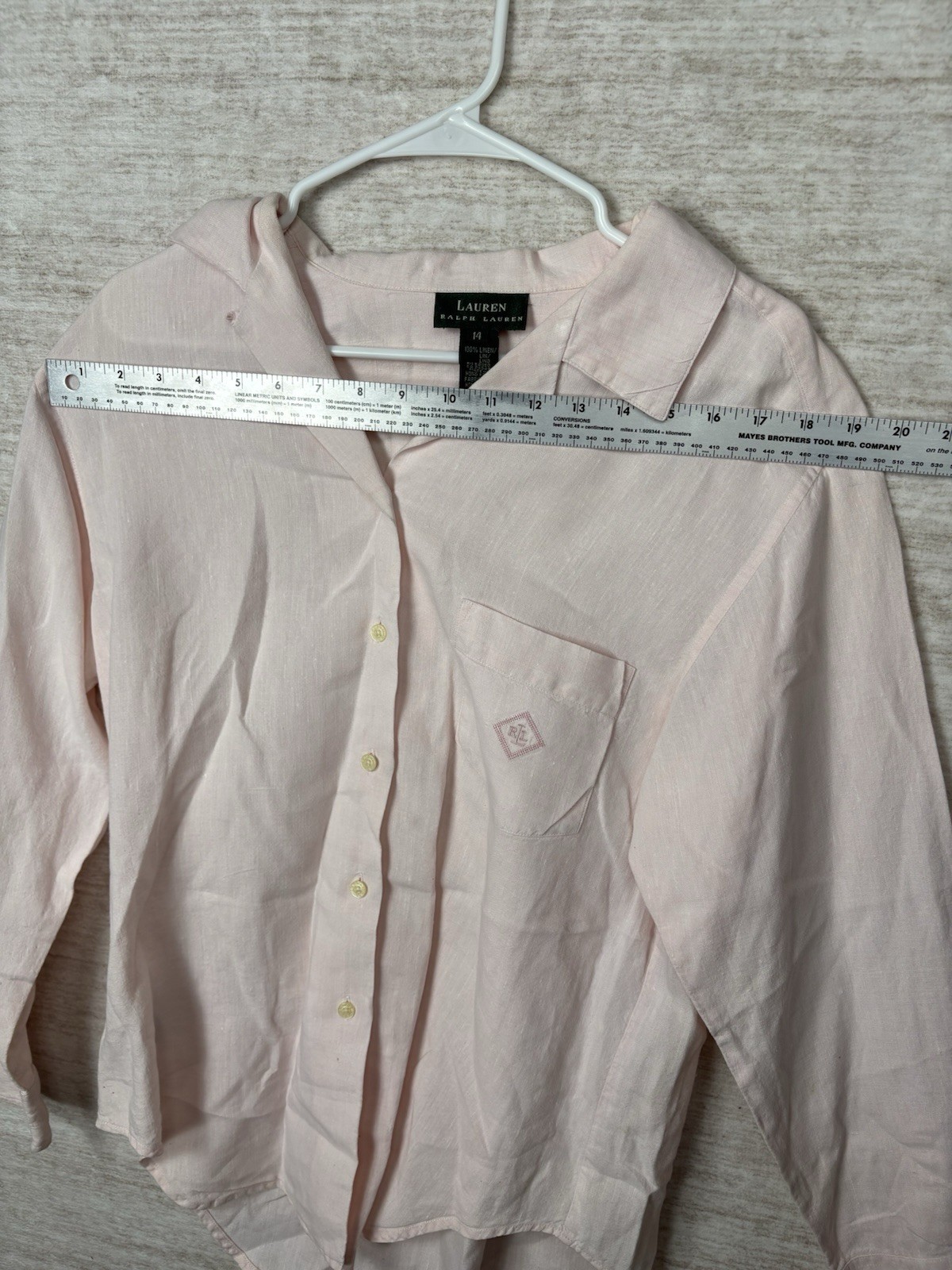 Lauren Ralph Lauren Pink Button Front Shirt Women’s 14 100% Cotton Crest Logo…