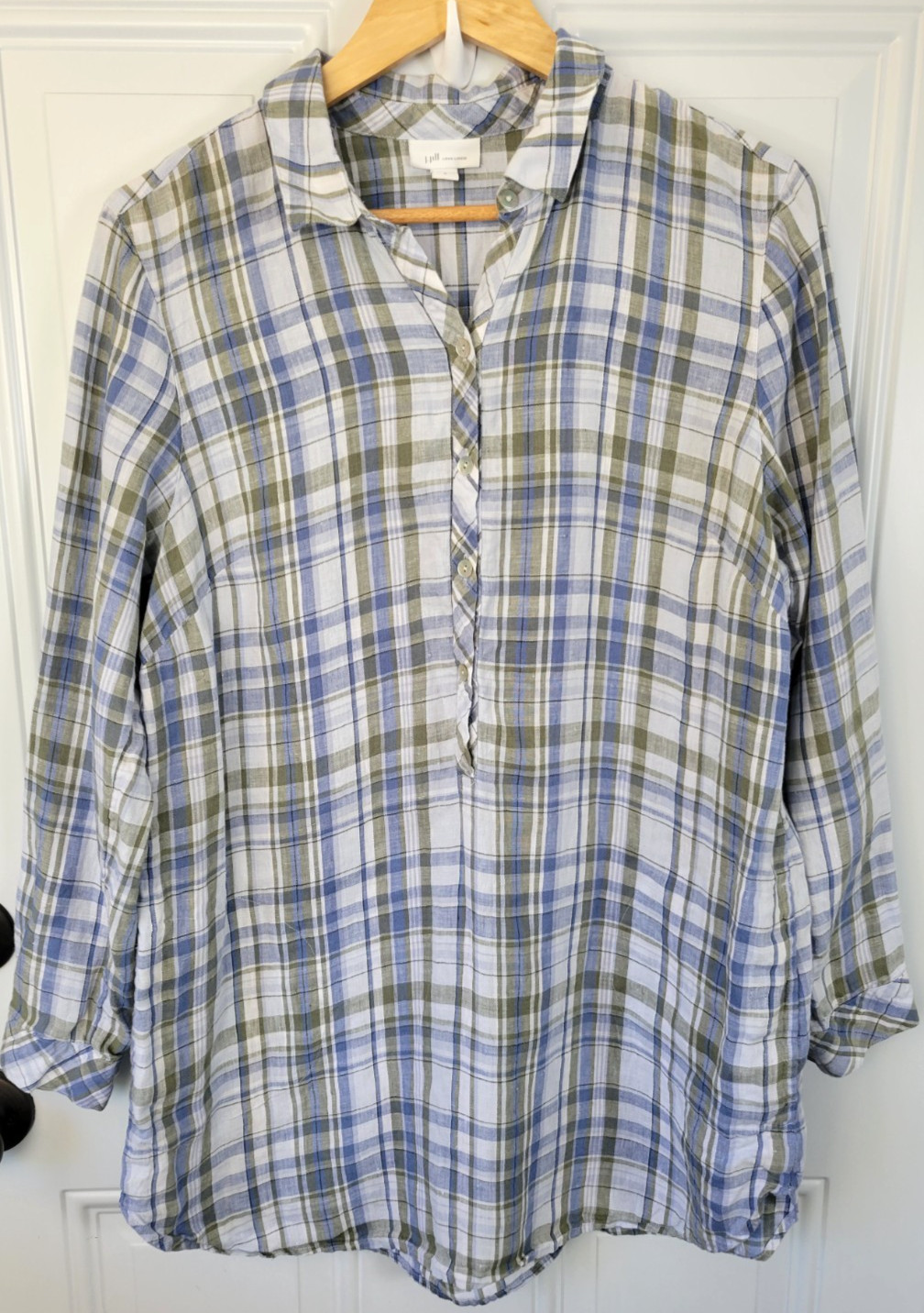J. Jill Love Linen Plaid Popover Tunic Top Size M